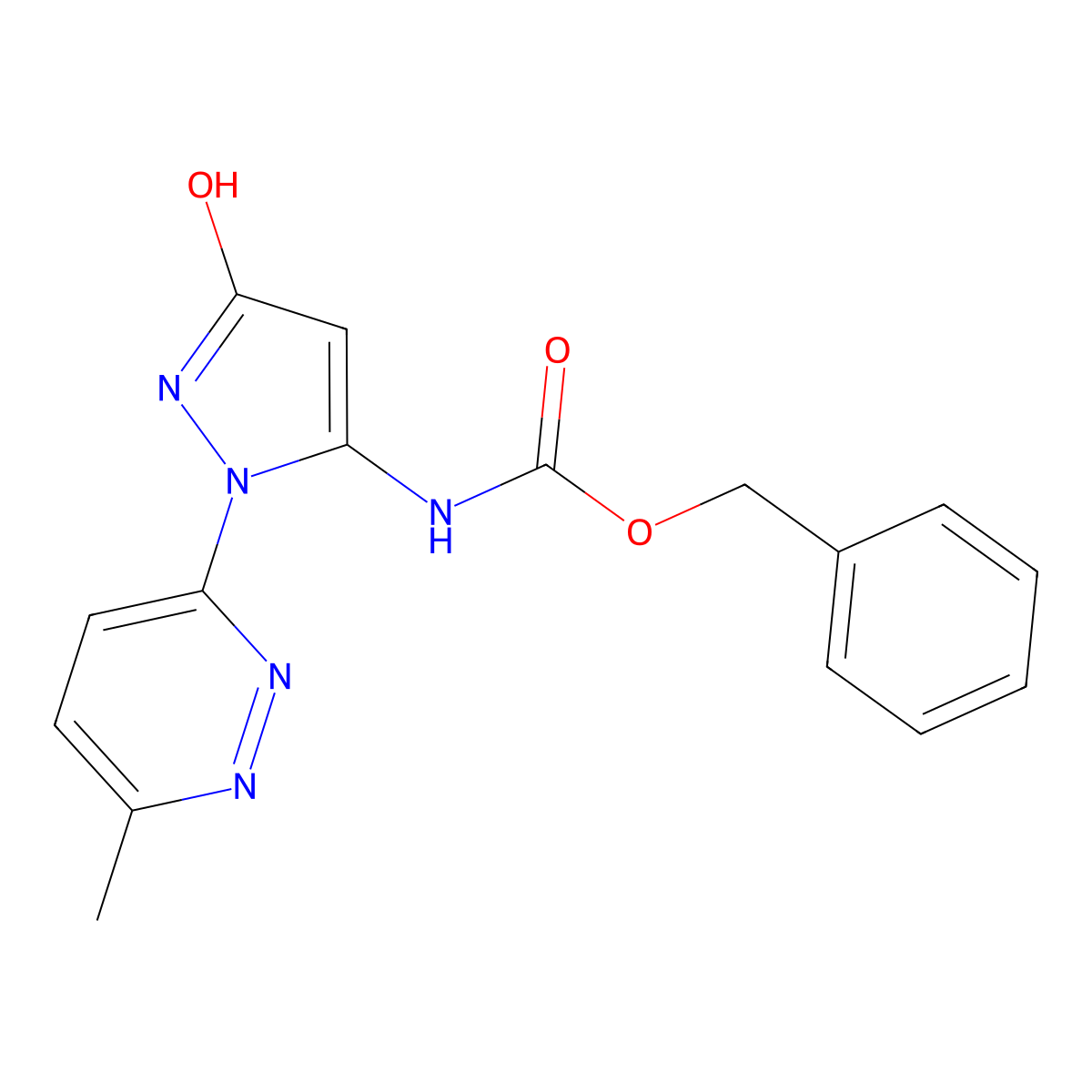 benzyl N-[3-hydroxy-1-(6-methylpyridazin-3-yl)-1H-pyrazol-5-yl]carbamate molecular structure, CAS 2680774-32-5