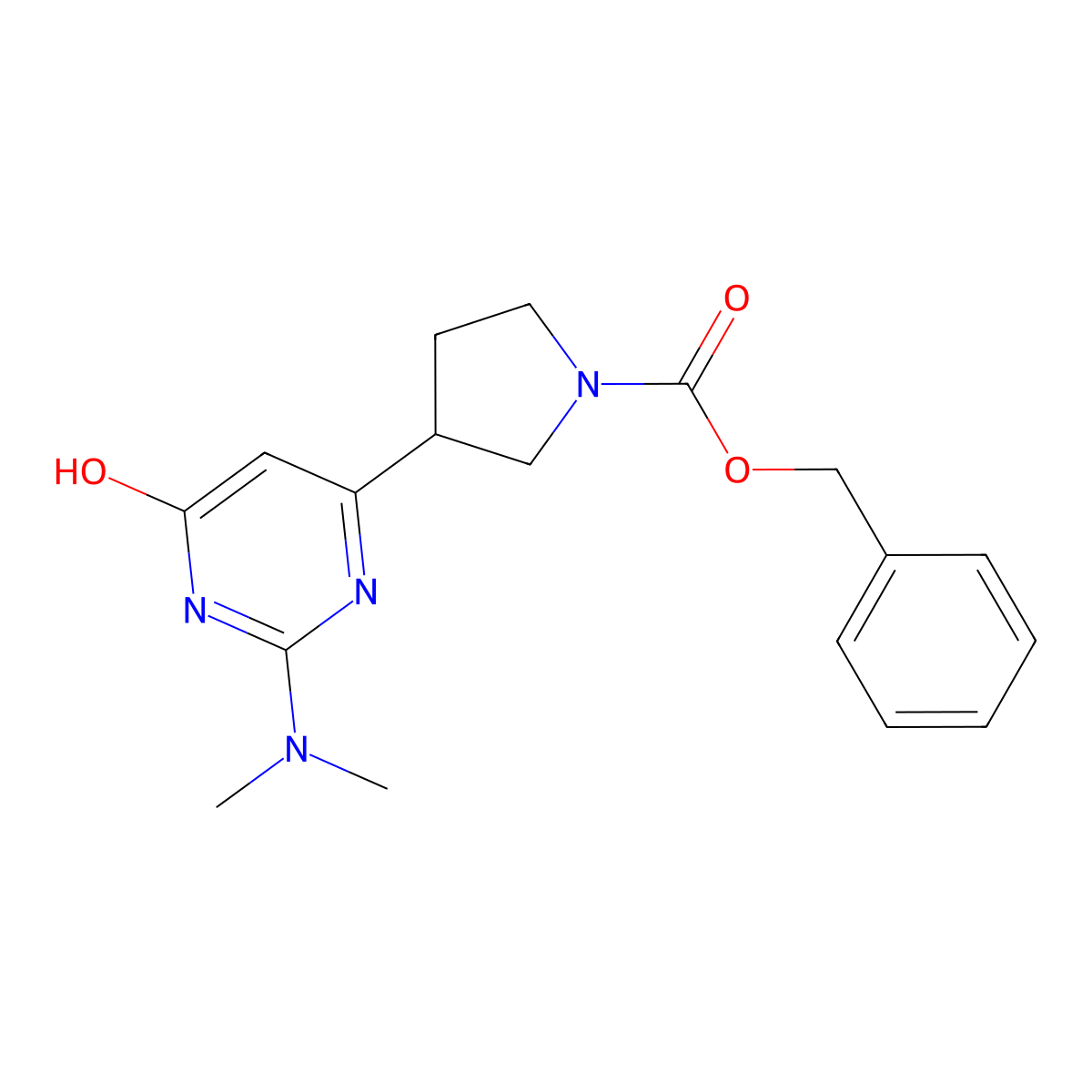Benzyl 3-[2-(dimethylamino)-6-hydroxypyrimidin-4-yl]pyrrolidine-1-carboxylate molecular structure, CAS 2680774-33-6