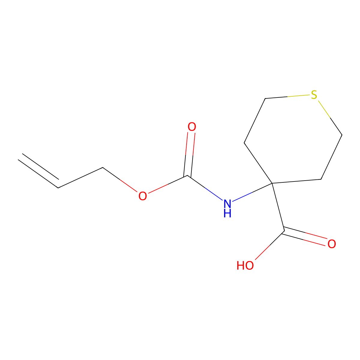 4-{[(Prop-2-en-1-yloxy)carbonyl]amino}thiane-4-carboxylic acid molecular structure, CAS 2680774-40-5