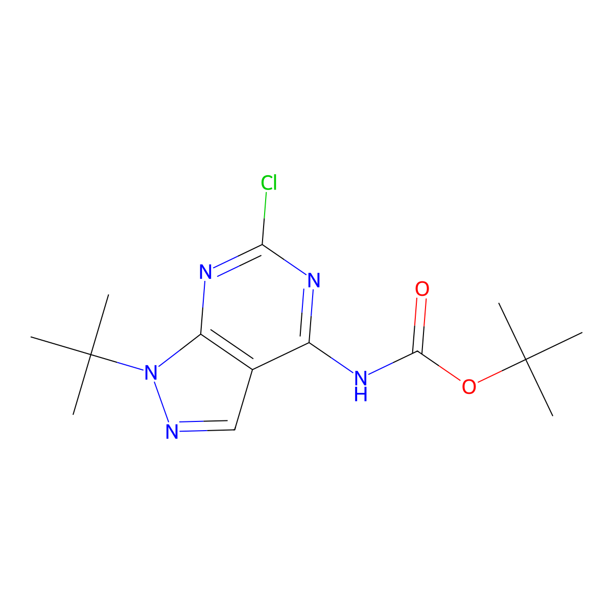 tert-butyl N-{1-tert-butyl-6-chloro-1H-pyrazolo[3,4-d]pyrimidin-4-yl}carbamate molecular structure, CAS 2680774-43-8