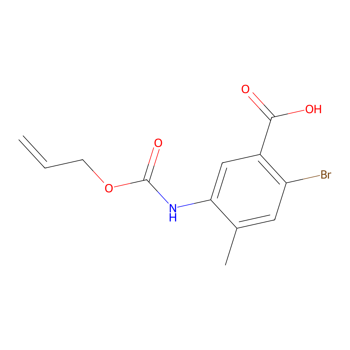 2-Bromo-4-methyl-5-{[(prop-2-en-1-yloxy)carbonyl]amino}benzoic acid molecular structure, CAS 2680774-55-2
