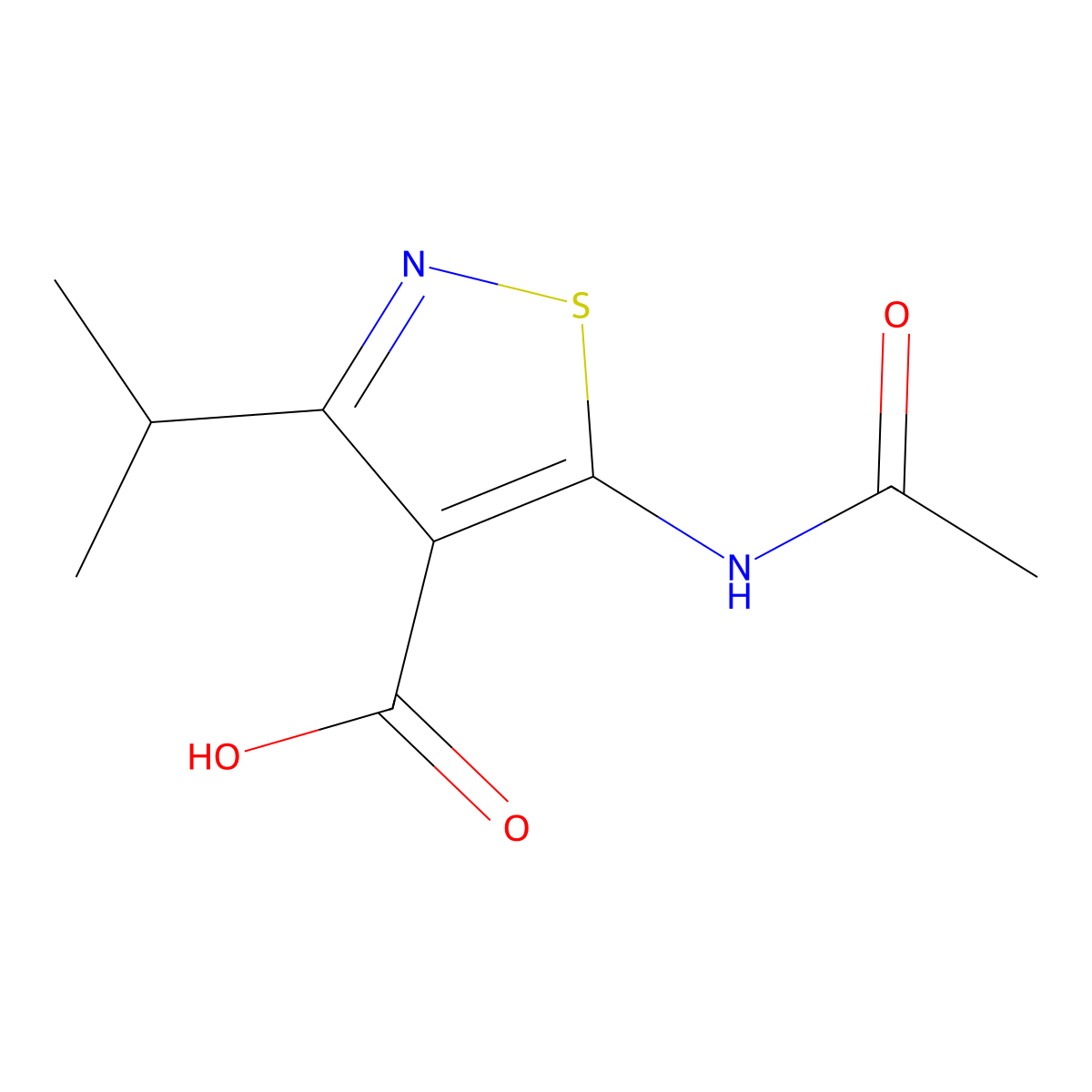 5-Acetamido-3-(propan-2-yl)-1,2-thiazole-4-carboxylic acid molecular structure, CAS 2680774-62-1