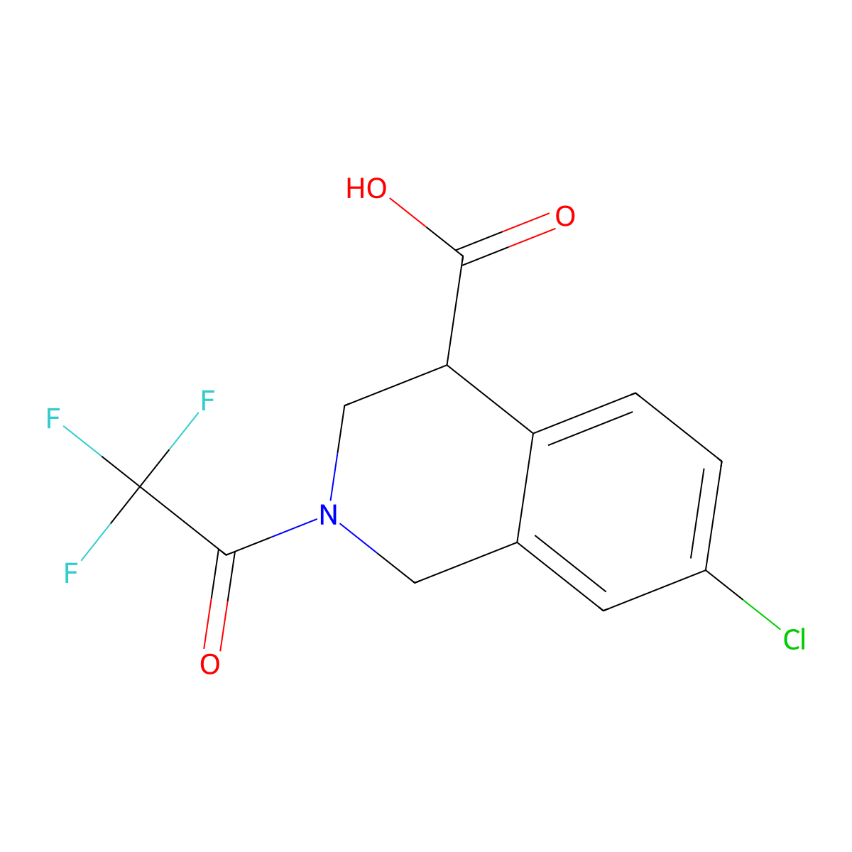 7-Chloro-2-(2,2,2-trifluoroacetyl)-1,2,3,4-tetrahydroisoquinoline-4-carboxylic acid molecular structure, CAS 2680774-67-6