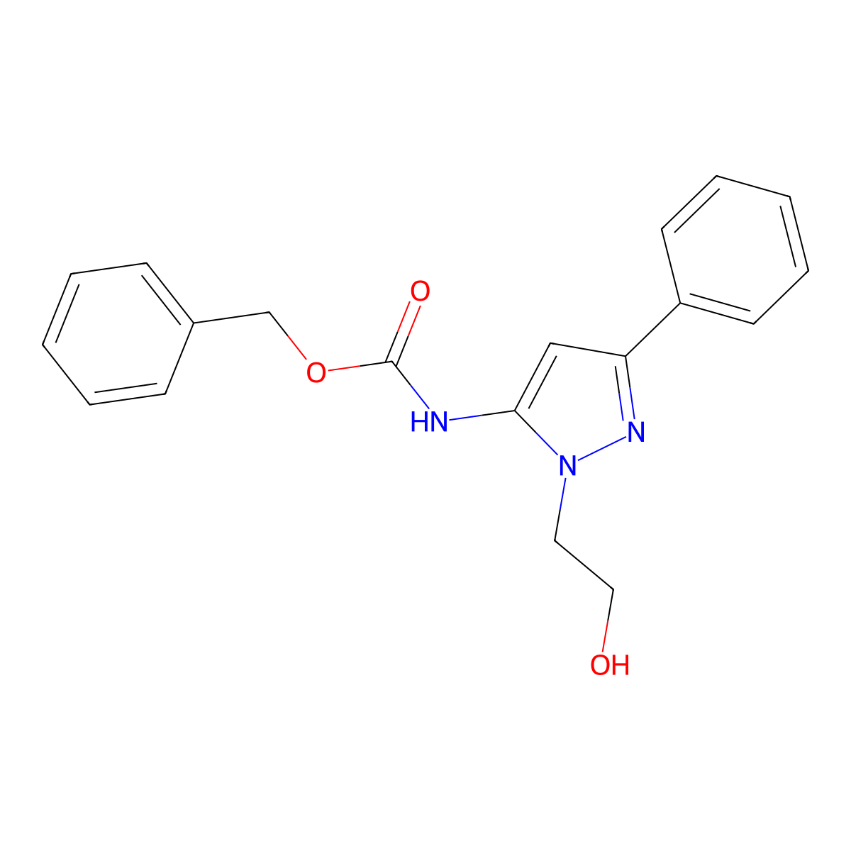 benzyl N-[1-(2-hydroxyethyl)-3-phenyl-1H-pyrazol-5-yl]carbamate molecular structure, CAS 2680774-72-3