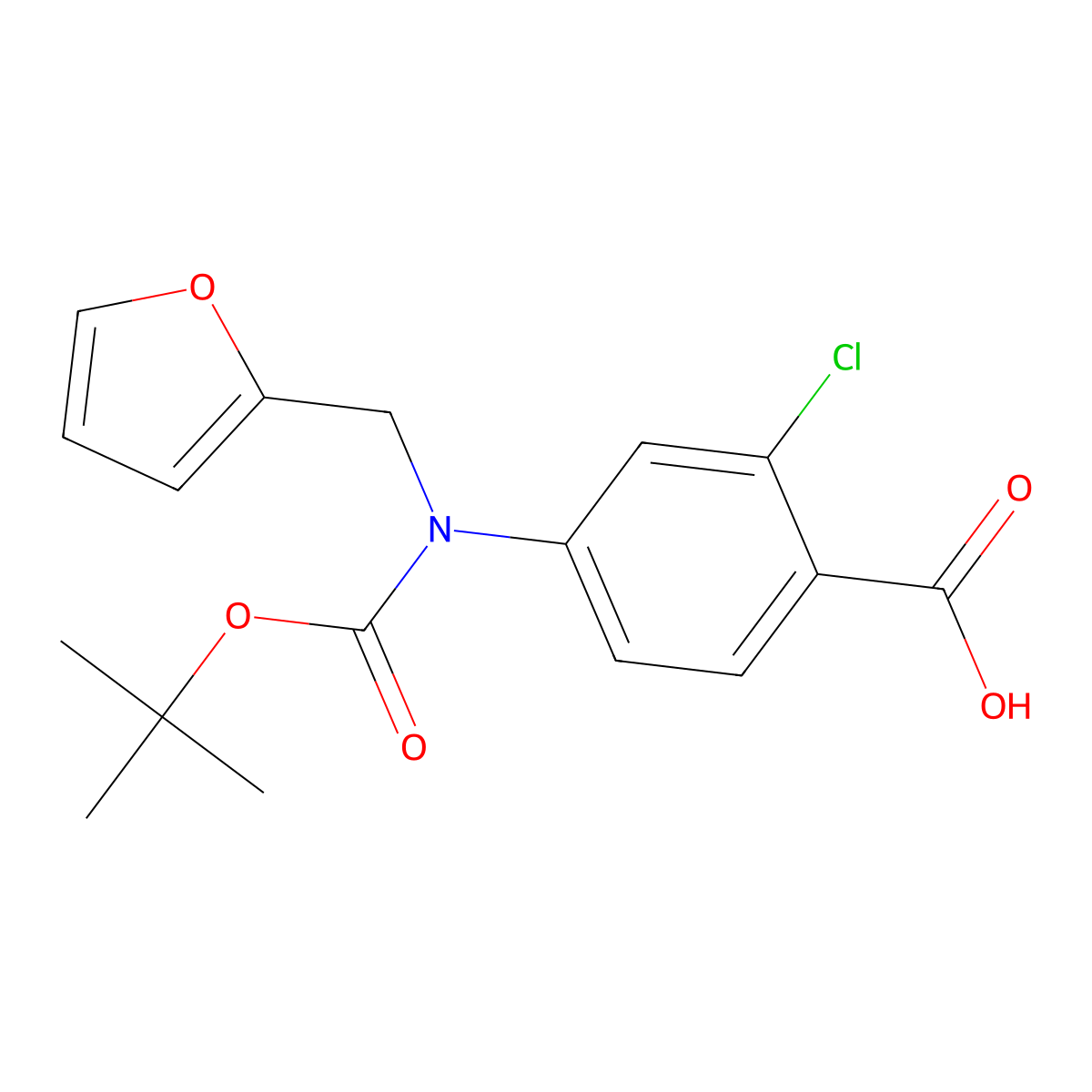 4-{[(Tert-butoxy)carbonyl][(furan-2-yl)methyl]amino}-2-chlorobenzoic acid molecular structure, CAS 2680774-82-5