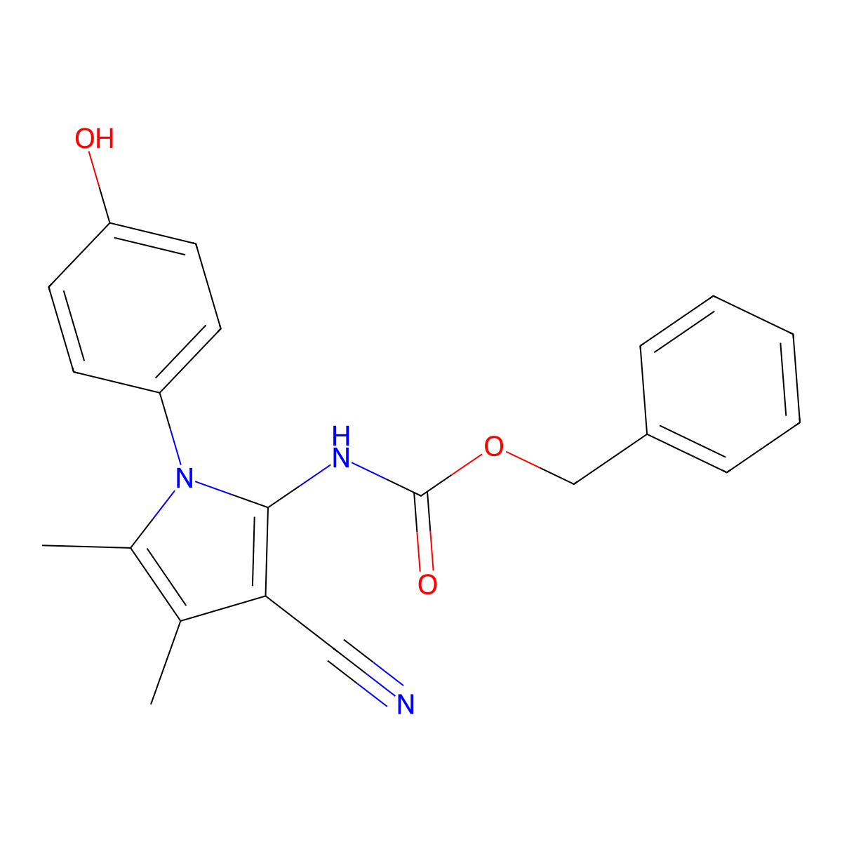 benzyl N-[3-cyano-1-(4-hydroxyphenyl)-4,5-dimethyl-1H-pyrrol-2-yl]carbamate molecular structure, CAS 2680774-96-1