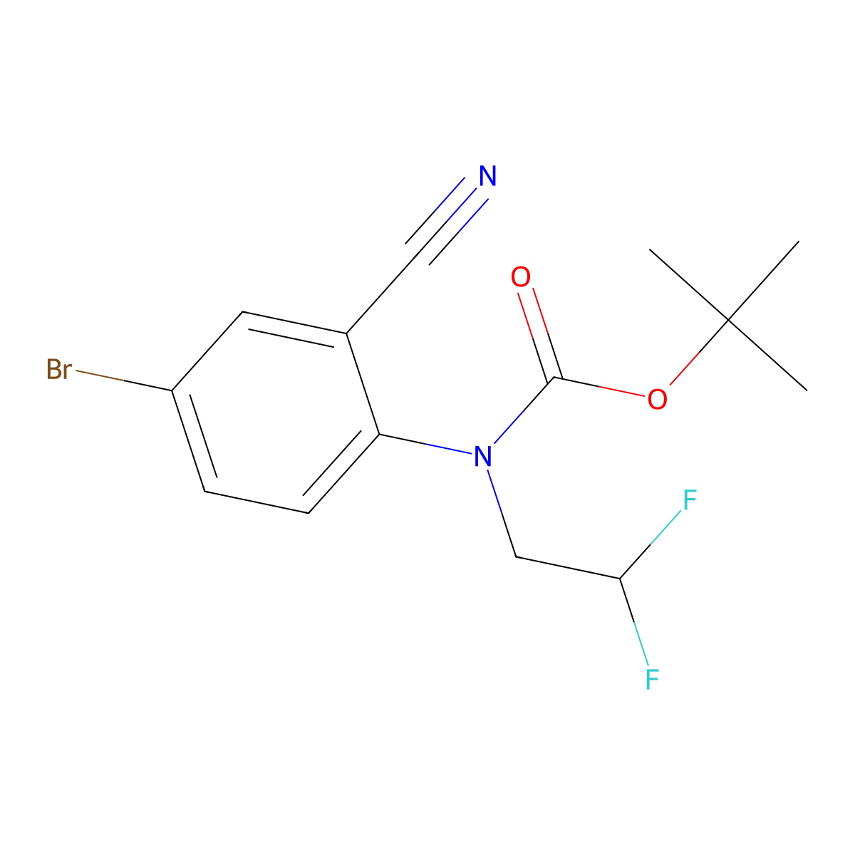 tert-butyl N-(4-bromo-2-cyanophenyl)-N-(2,2-difluoroethyl)carbamate molecular structure, CAS 2680774-97-2