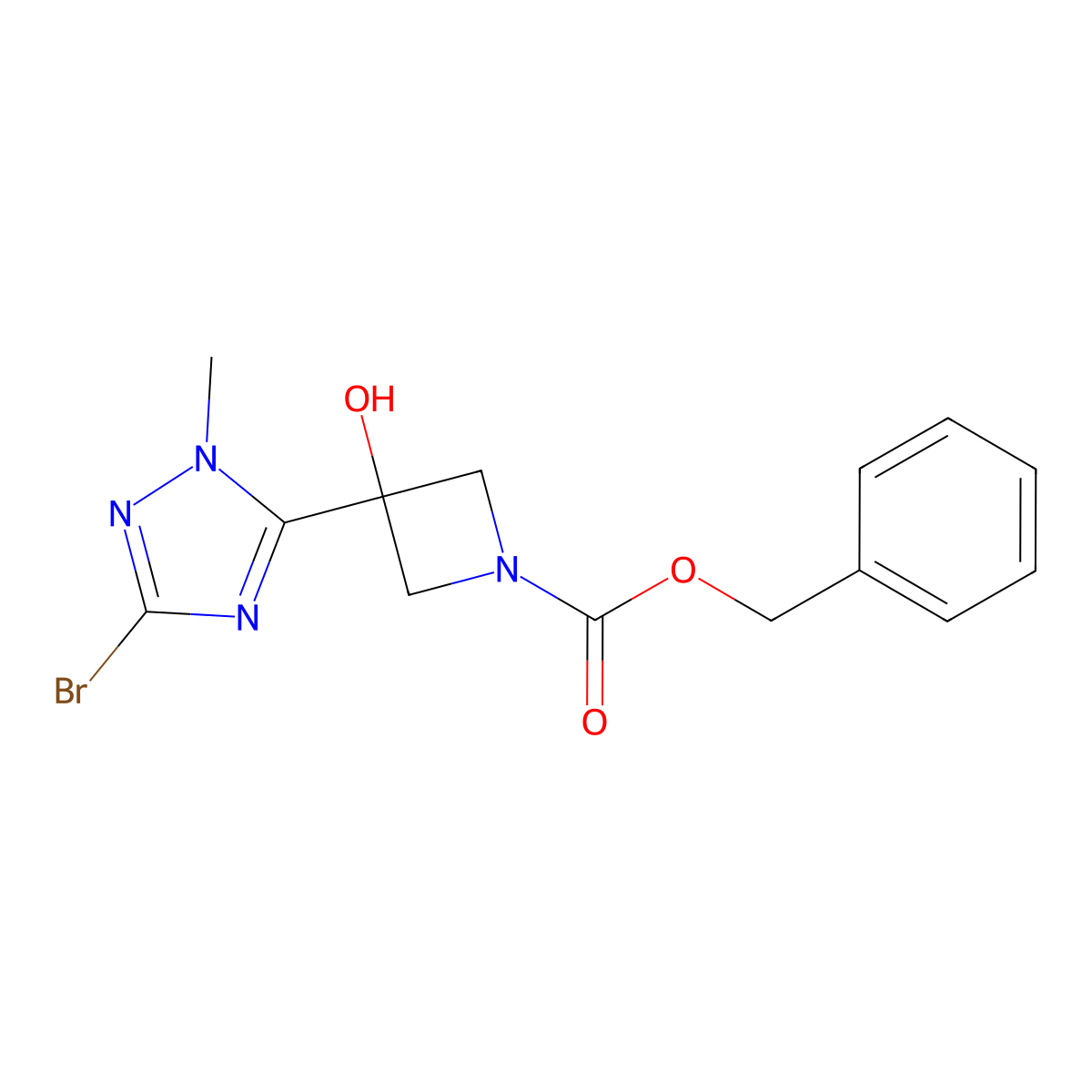 benzyl 3-(3-bromo-1-methyl-1H-1,2,4-triazol-5-yl)-3-hydroxyazetidine-1-carboxylate molecular structure, CAS 2680775-02-2