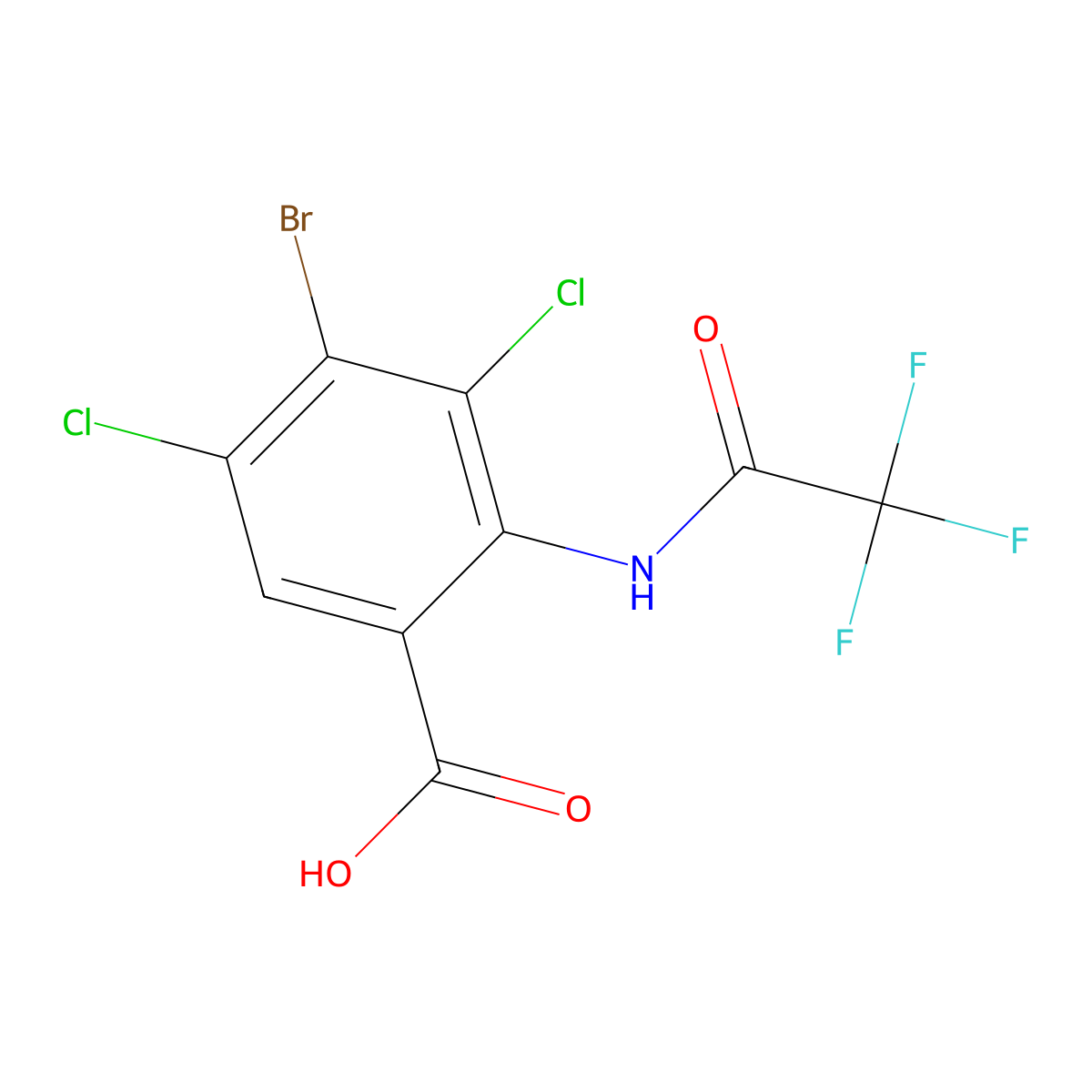 4-Bromo-3,5-dichloro-2-(2,2,2-trifluoroacetamido)benzoic acid molecular structure, CAS 2680775-05-5