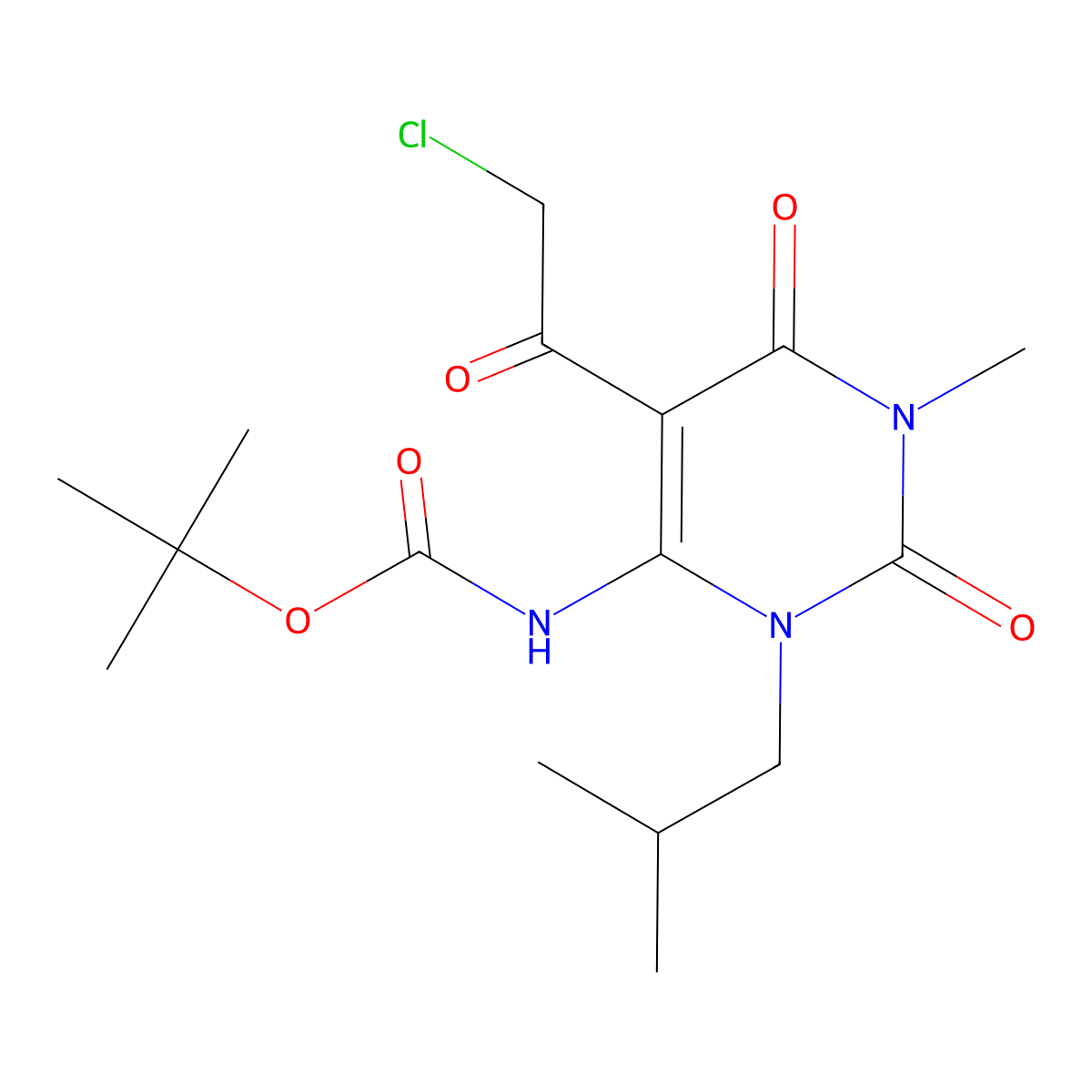 tert-butyl N-[5-(2-chloroacetyl)-1-methyl-3-(2-methylpropyl)-2,6-dioxo-1,2,3,6-tetrahydropyrimidin-4-yl]carbamate molecular structure, CAS 2680775-06-6