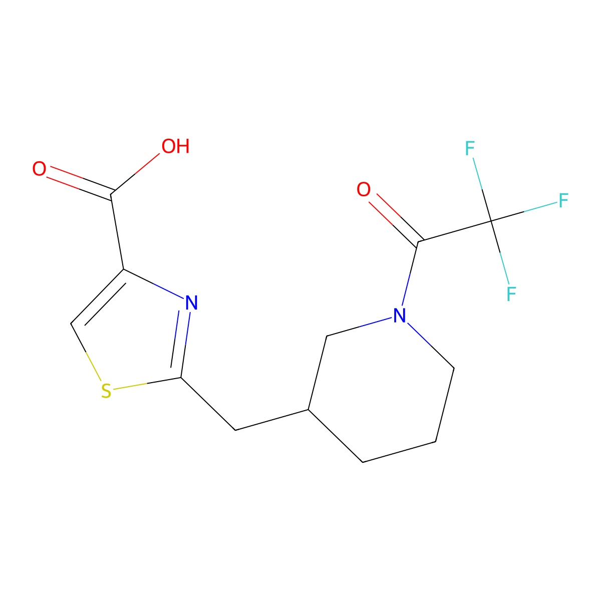 2-{[1-(2,2,2-Trifluoroacetyl)piperidin-3-yl]methyl}-1,3-thiazole-4-carboxylic acid molecular structure, CAS 2680775-14-6