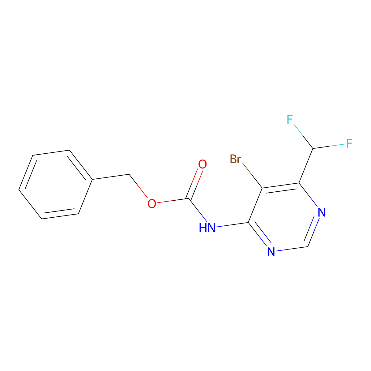 benzyl N-[5-bromo-6-(difluoromethyl)pyrimidin-4-yl]carbamate molecular structure, CAS 2680775-15-7