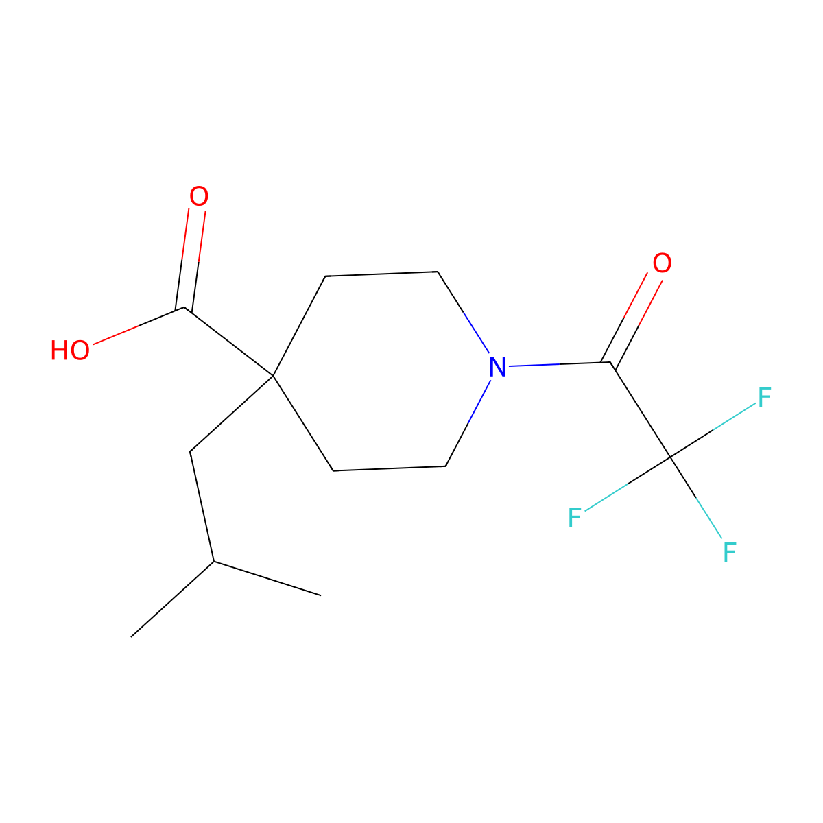 4-(2-Methylpropyl)-1-(2,2,2-trifluoroacetyl)piperidine-4-carboxylic acid molecular structure, CAS 2680775-19-1