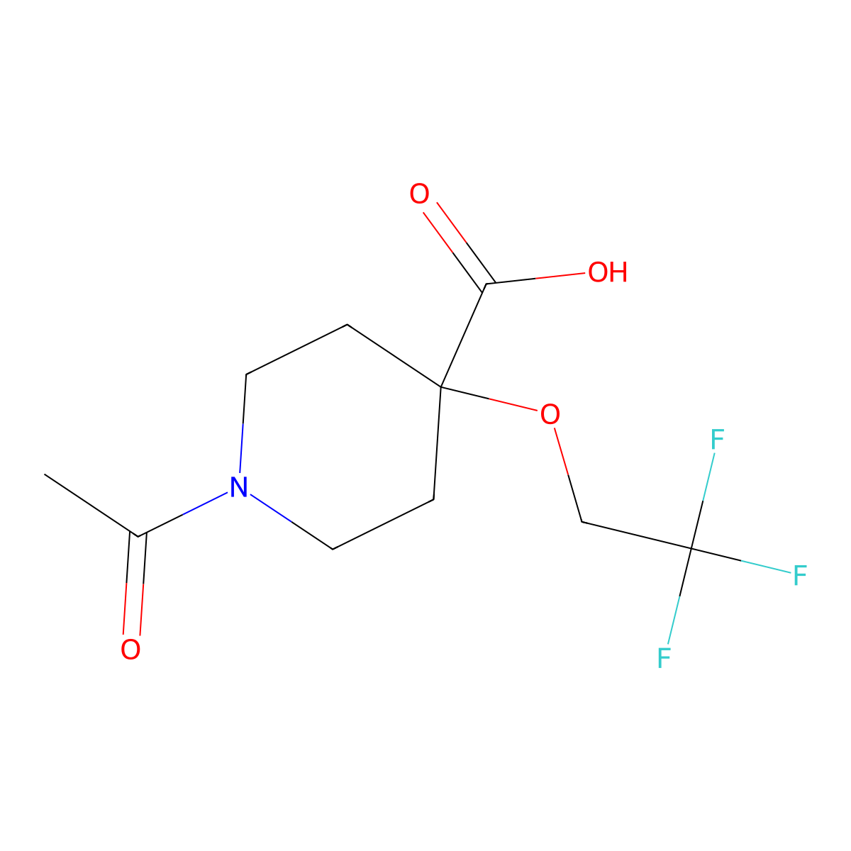 1-Acetyl-4-(2,2,2-trifluoroethoxy)piperidine-4-carboxylic acid molecular structure, CAS 2680775-20-4