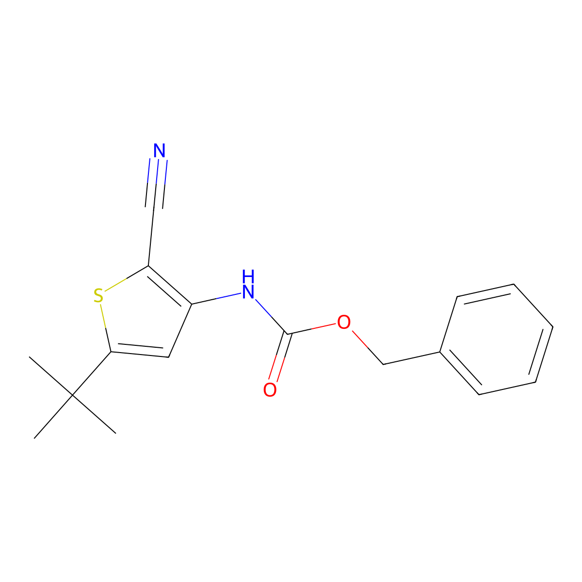 benzyl N-(5-tert-butyl-2-cyanothiophen-3-yl)carbamate molecular structure, CAS 2680775-21-5