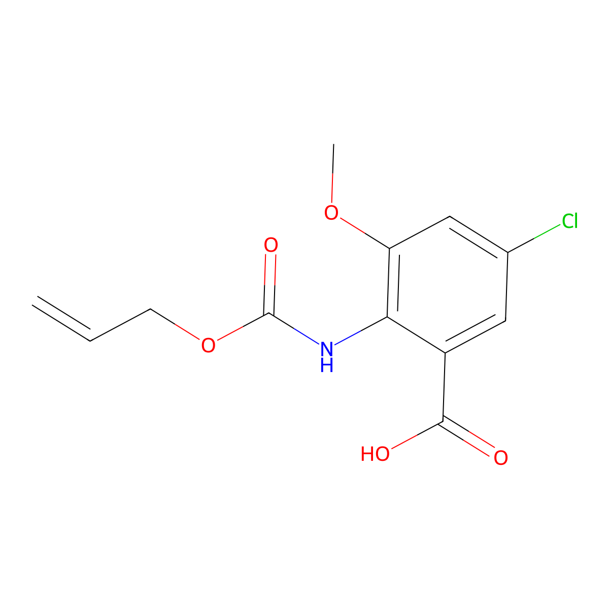 5-Chloro-3-methoxy-2-{[(prop-2-en-1-yloxy)carbonyl]amino}benzoic acid molecular structure, CAS 2680775-23-7