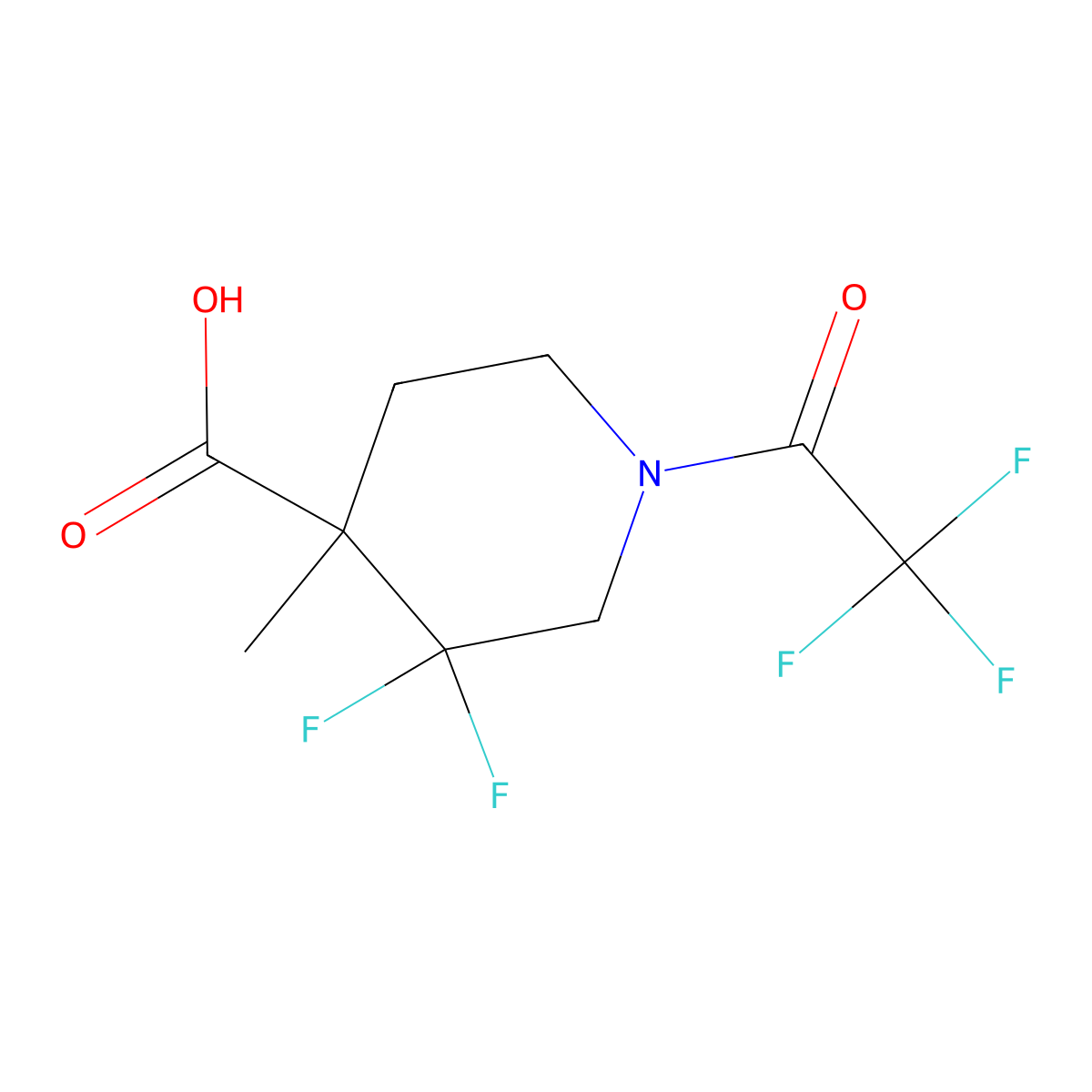 3,3-Difluoro-4-methyl-1-(2,2,2-trifluoroacetyl)piperidine-4-carboxylic acid molecular structure, CAS 2680775-25-9