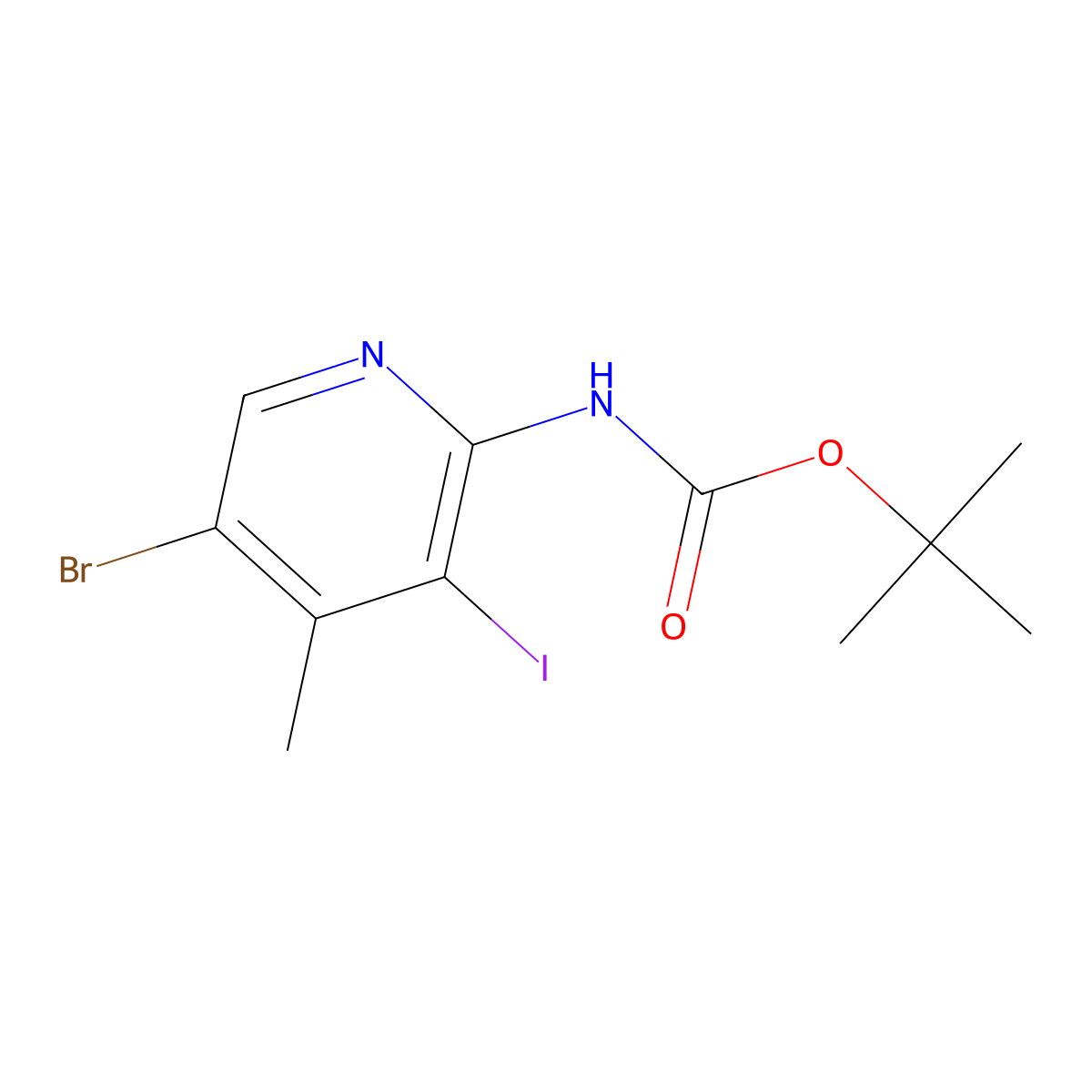 tert-butyl N-(5-bromo-3-iodo-4-methylpyridin-2-yl)carbamate molecular structure, CAS 2680775-27-1