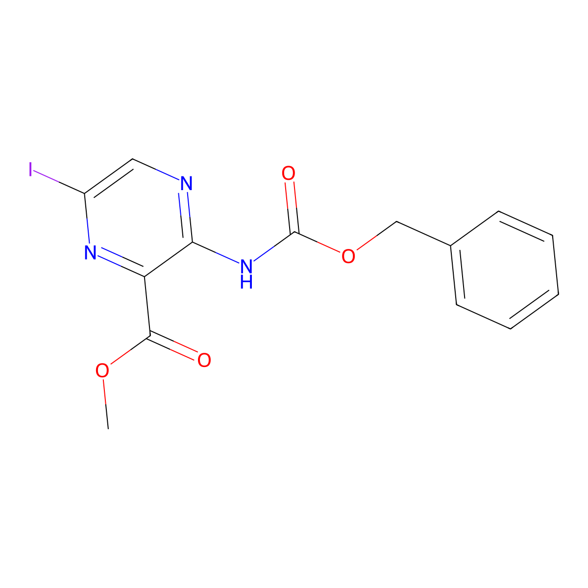 Methyl 3-{[(benzyloxy)carbonyl]amino}-6-iodopyrazine-2-carboxylate molecular structure, CAS 2680775-30-6