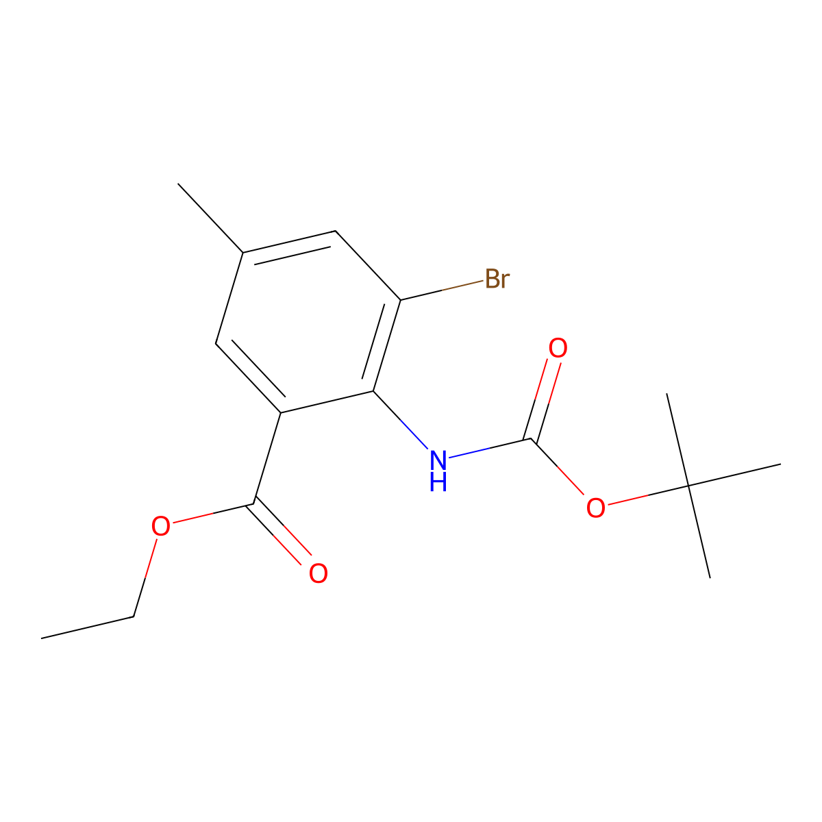 Ethyl 3-bromo-2-{[(tert-butoxy)carbonyl]amino}-5-methylbenzoate molecular structure, CAS 2680775-39-5