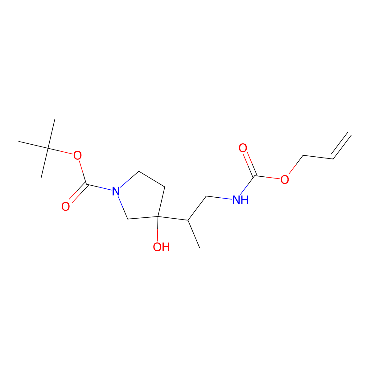 Tert-butyl 3-hydroxy-3-(1-{[(prop-2-en-1-yloxy)carbonyl]amino}propan-2-yl)pyrrolidine-1-carboxylate molecular structure, CAS 2680775-49-7