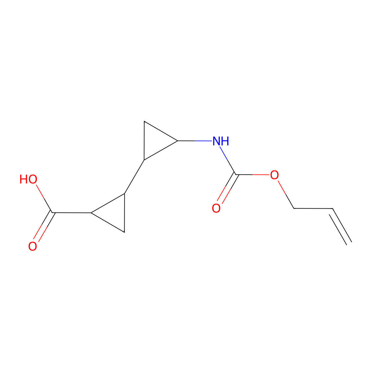 2-(2-{[(Prop-2-en-1-yloxy)carbonyl]amino}cyclopropyl)cyclopropane-1-carboxylic acid molecular structure, CAS 2680775-56-6