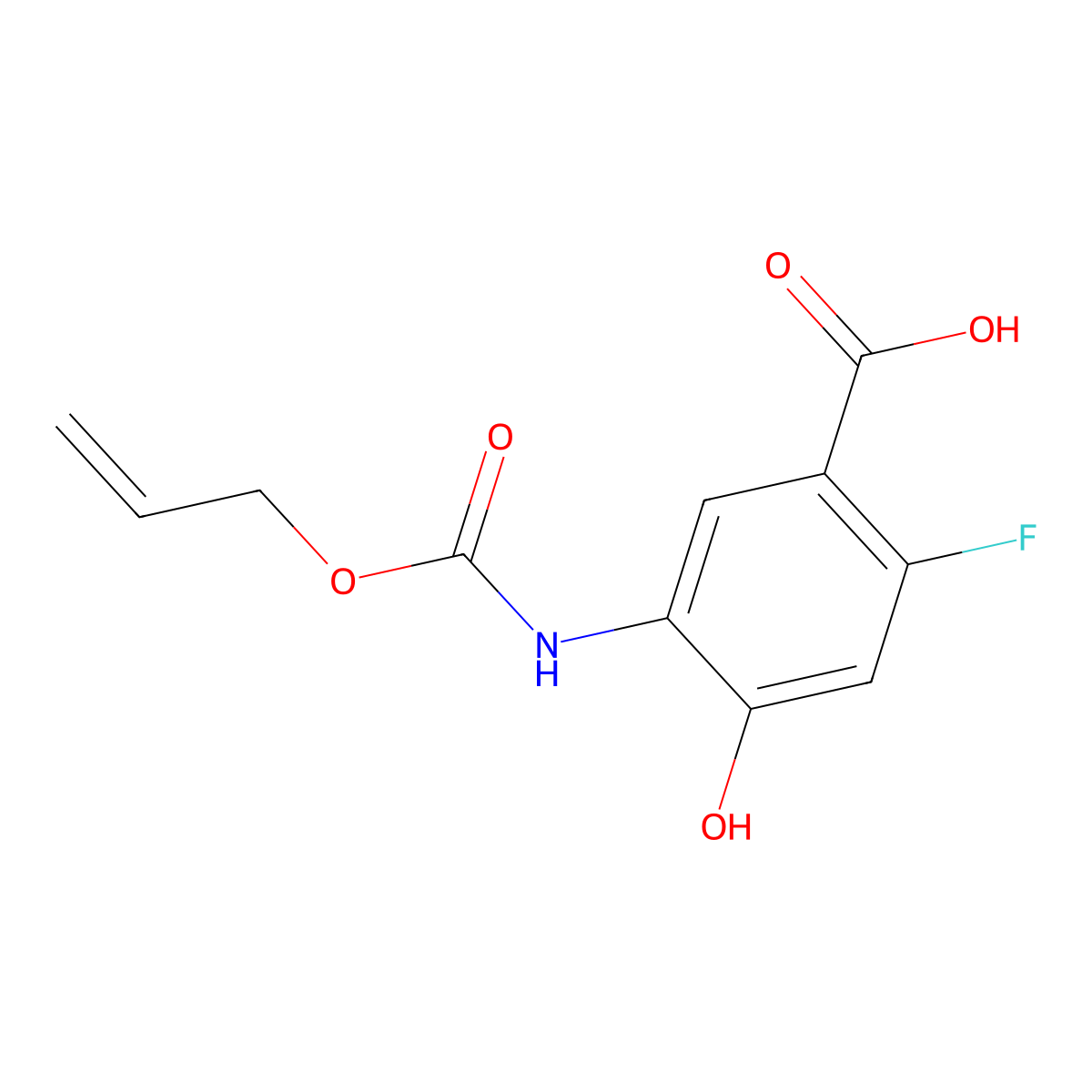 2-Fluoro-4-hydroxy-5-{[(prop-2-en-1-yloxy)carbonyl]amino}benzoic acid molecular structure, CAS 2680775-62-4