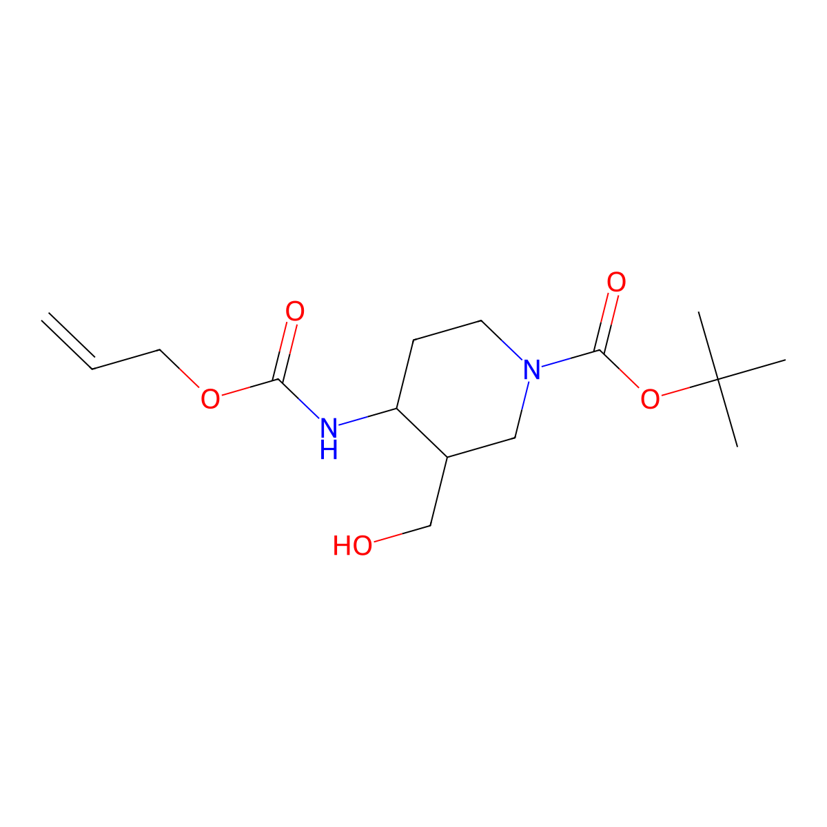Tert-butyl 3-(hydroxymethyl)-4-{[(prop-2-en-1-yloxy)carbonyl]amino}piperidine-1-carboxylate molecular structure, CAS 2680775-63-5