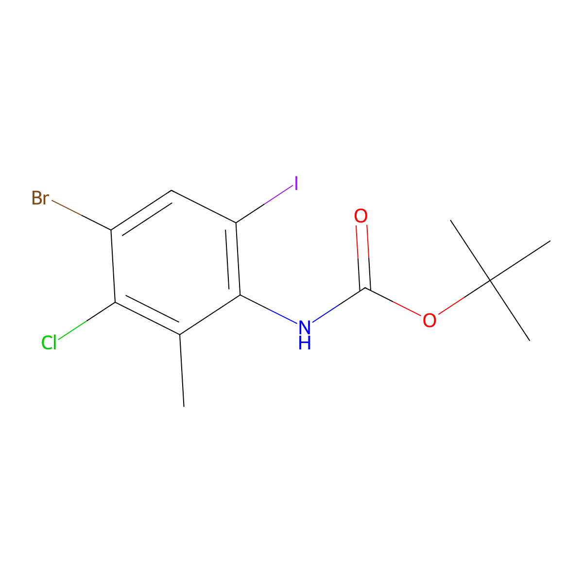 tert-butyl N-(4-bromo-3-chloro-6-iodo-2-methylphenyl)carbamate molecular structure, CAS 2680775-71-5