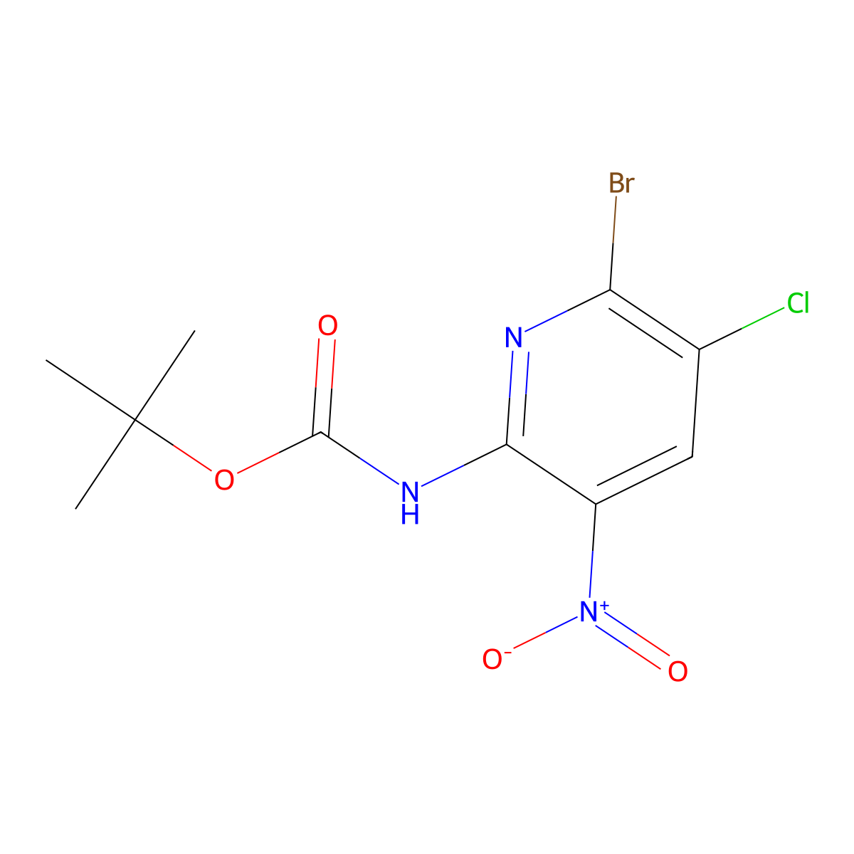 tert-butyl N-(6-bromo-5-chloro-3-nitropyridin-2-yl)carbamate molecular structure, CAS 2680775-75-9