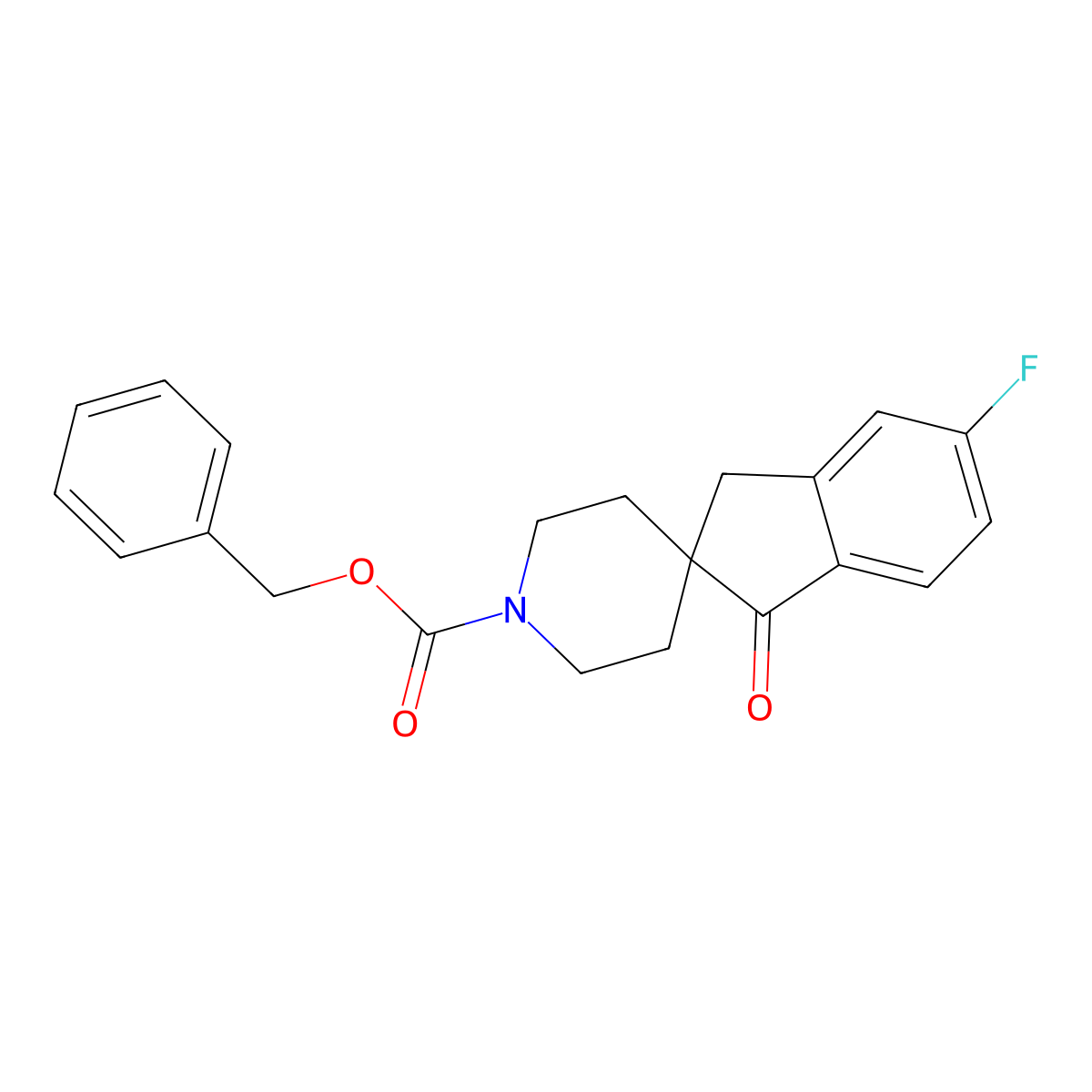 Benzyl 5-fluoro-1-oxo-1,3-dihydrospiro[indene-2,4'-piperidine]-1'-carboxylate molecular structure, CAS 2680775-80-6
