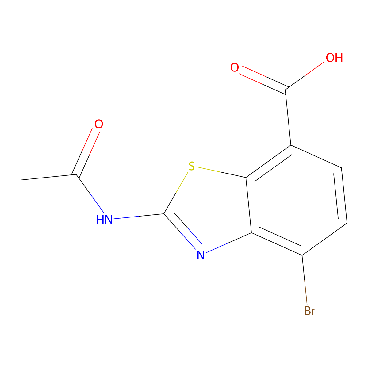4-Bromo-2-acetamido-1,3-benzothiazole-7-carboxylic acid molecular structure, CAS 2680775-81-7