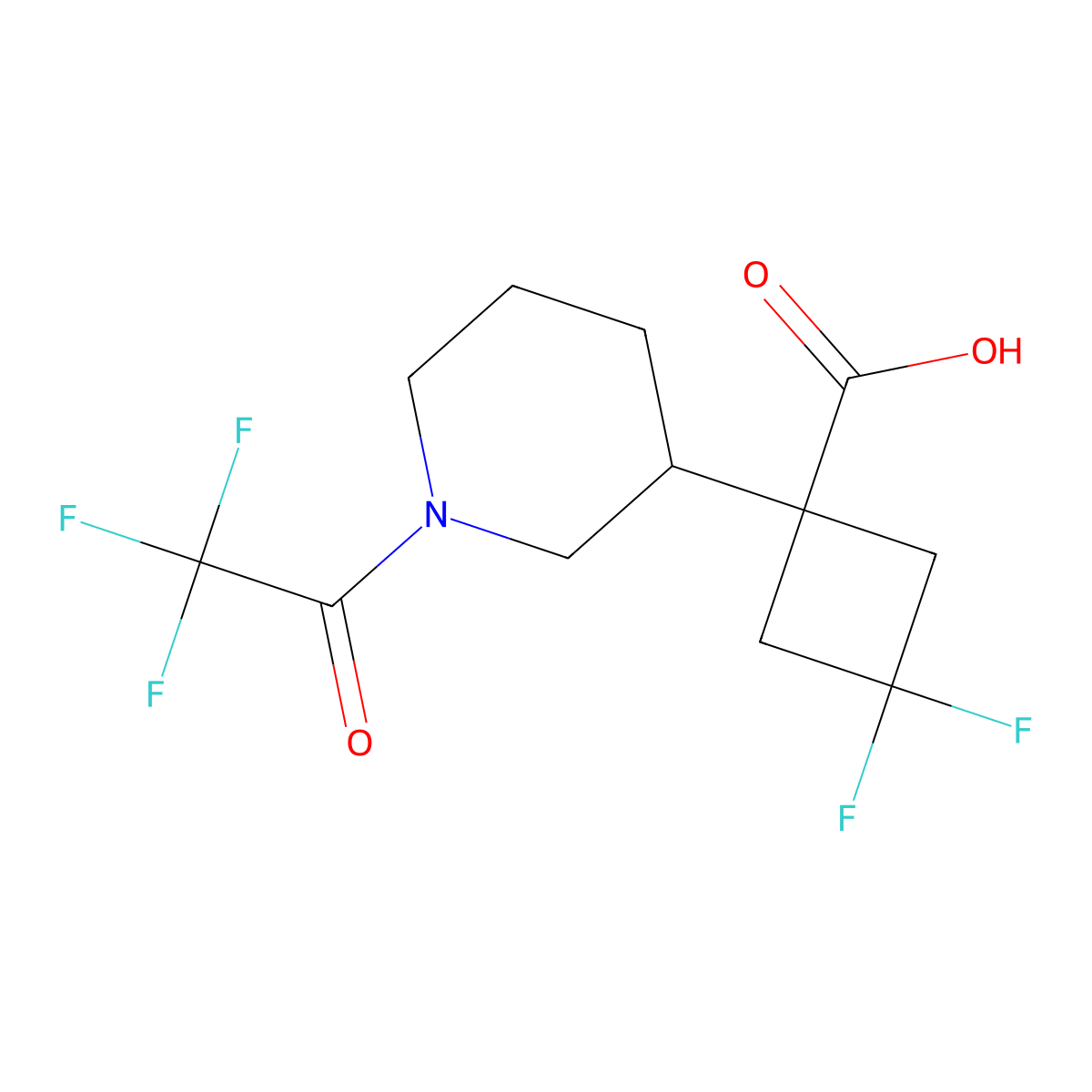 3,3-Difluoro-1-[1-(2,2,2-trifluoroacetyl)piperidin-3-yl]cyclobutane-1-carboxylic acid molecular structure, CAS 2680775-89-5