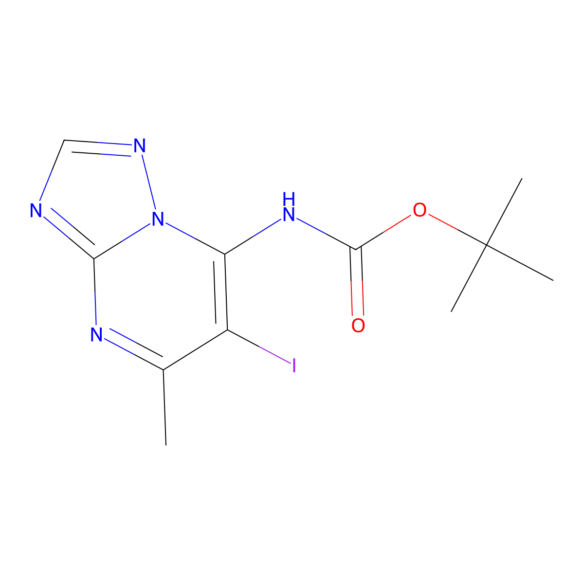 tert-butyl N-{6-iodo-5-methyl-[1,2,4]triazolo[1,5-a]pyrimidin-7-yl}carbamate molecular structure, CAS 2680775-90-8