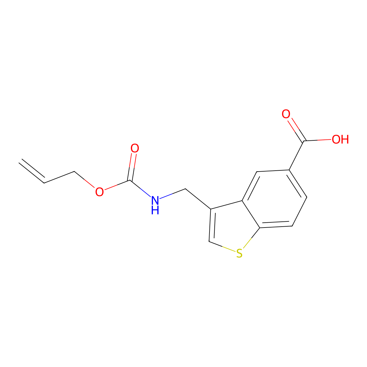 3-({[(Prop-2-en-1-yloxy)carbonyl]amino}methyl)-1-benzothiophene-5-carboxylic acid molecular structure, CAS 2680775-95-3