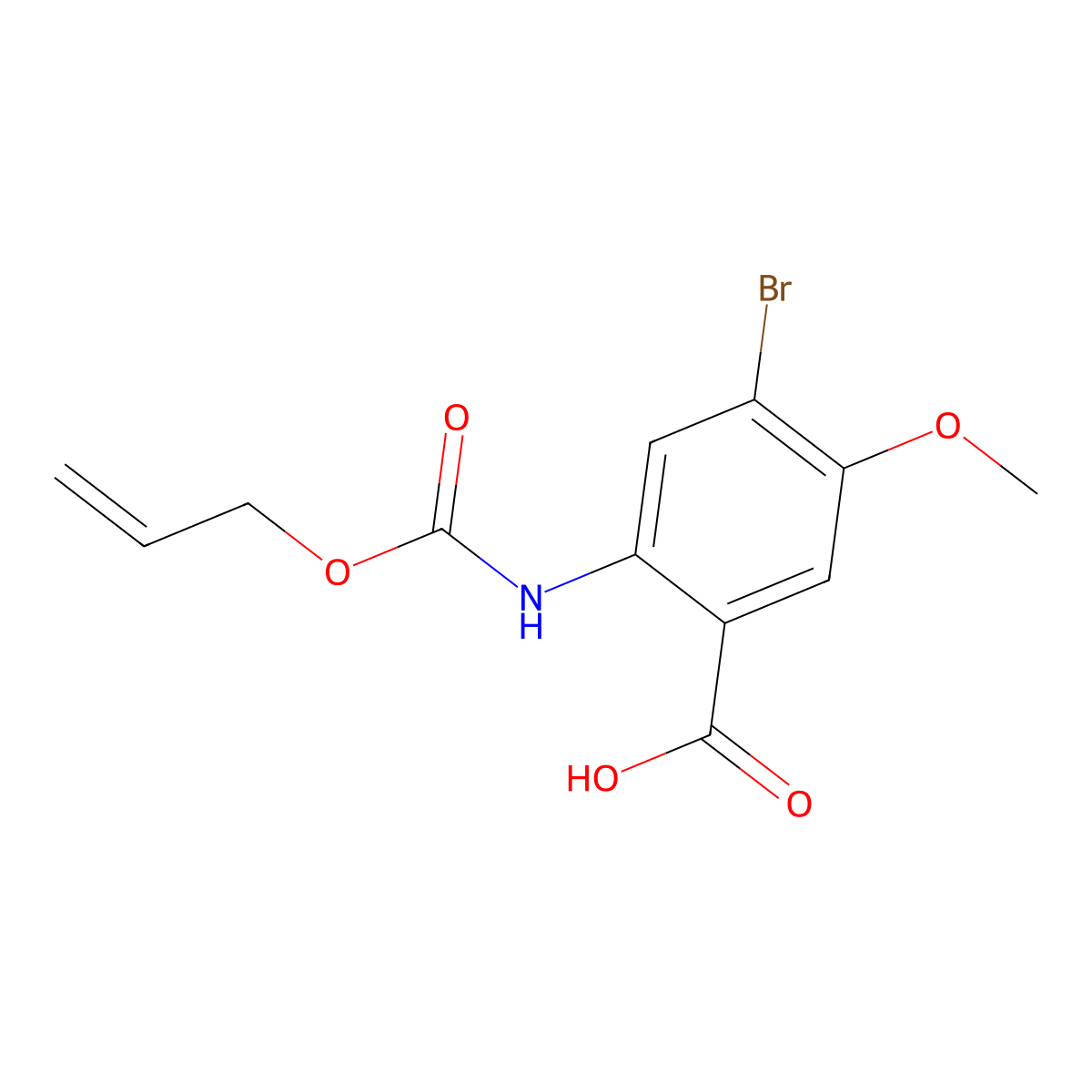 4-Bromo-5-methoxy-2-{[(prop-2-en-1-yloxy)carbonyl]amino}benzoic acid molecular structure, CAS 2680775-97-5