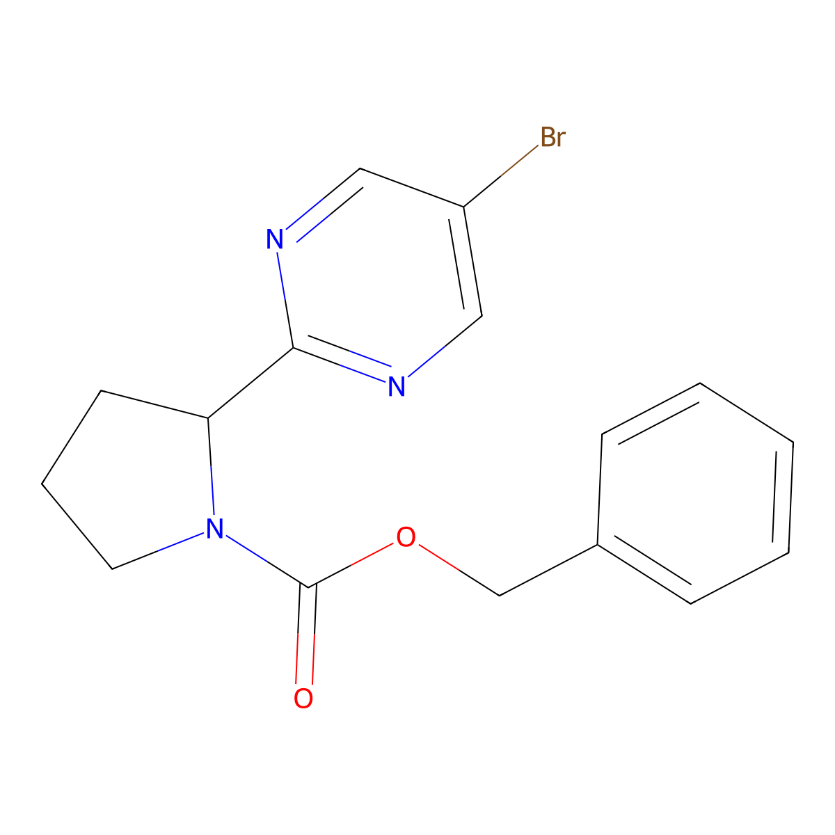 Benzyl 2-(5-bromopyrimidin-2-yl)pyrrolidine-1-carboxylate molecular structure, CAS 2680776-18-3