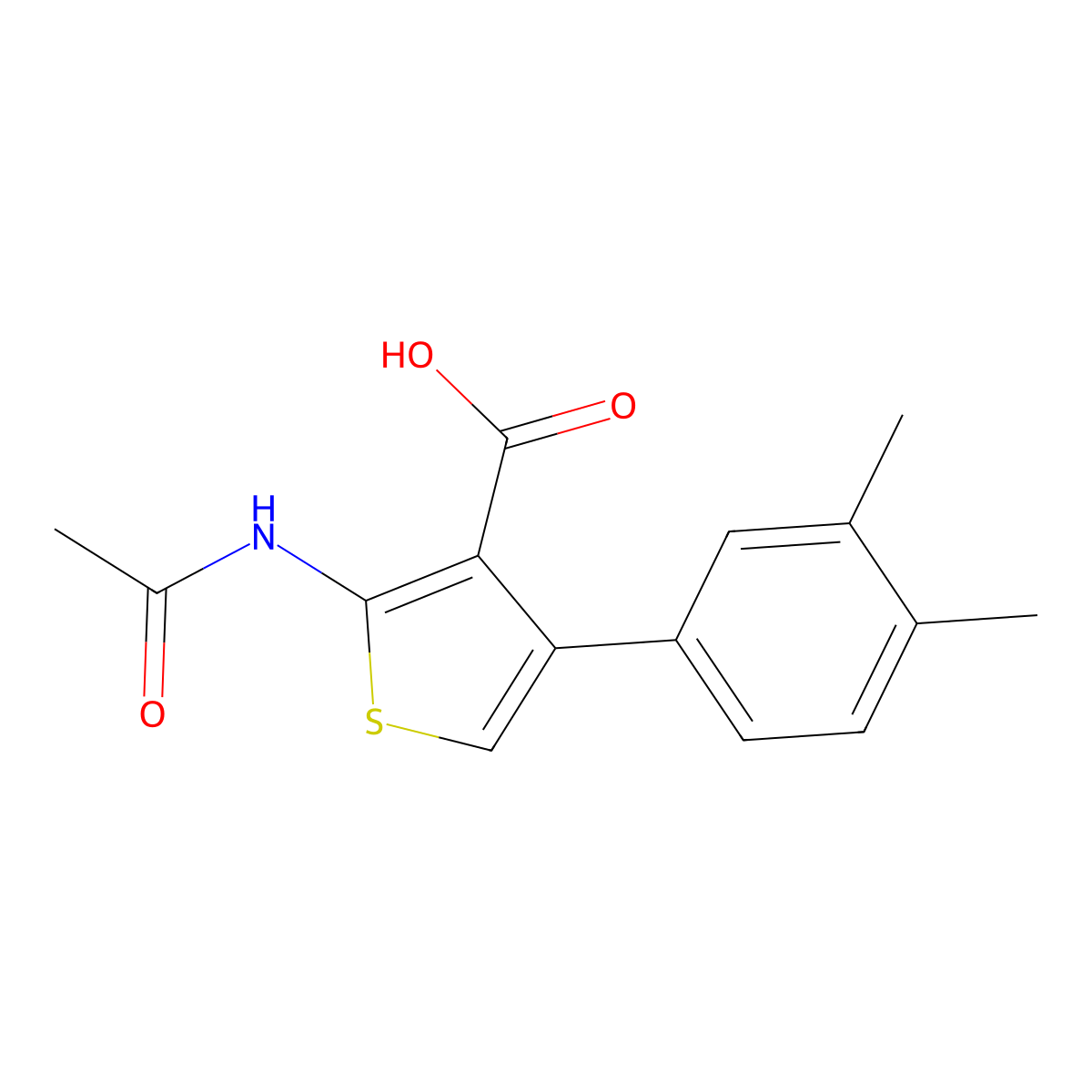 4-(3,4-Dimethylphenyl)-2-acetamidothiophene-3-carboxylic acid molecular structure, CAS 2680776-30-9