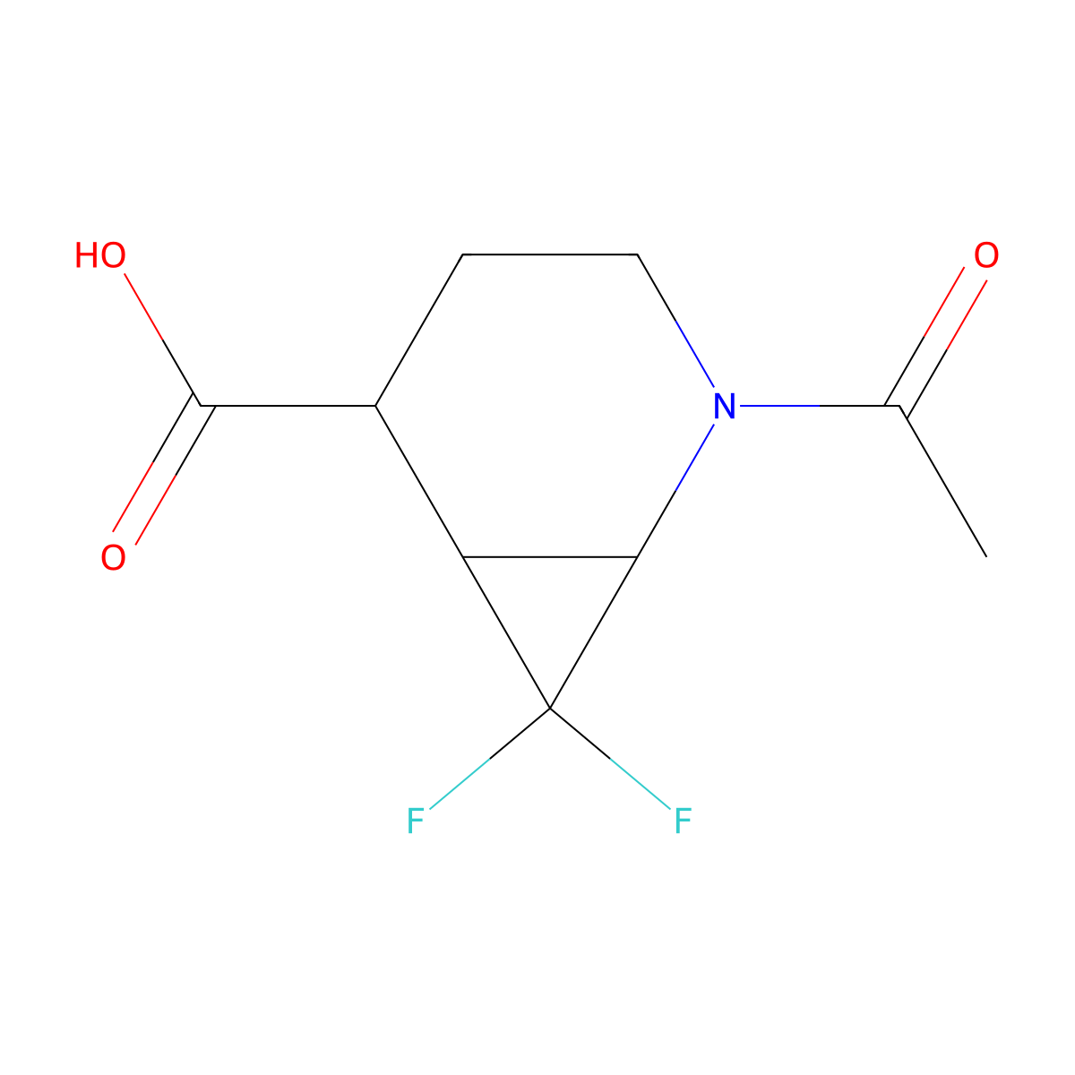 2-Acetyl-7,7-difluoro-2-azabicyclo[4.1.0]heptane-5-carboxylic acid molecular structure, CAS 2680776-38-7