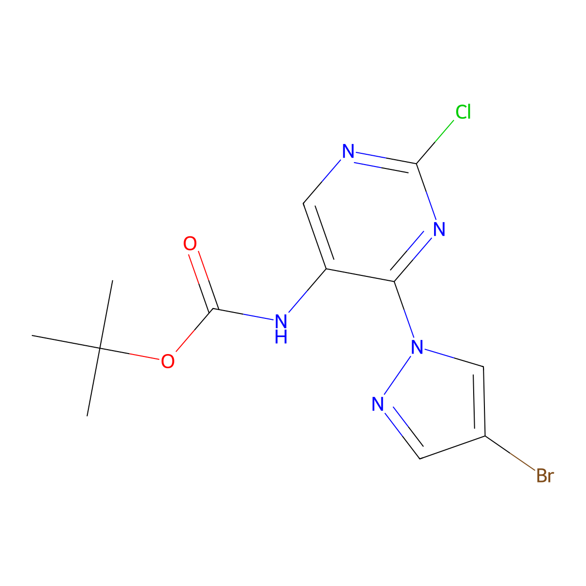 tert-butyl N-[4-(4-bromo-1H-pyrazol-1-yl)-2-chloropyrimidin-5-yl]carbamate molecular structure, CAS 2680776-45-6