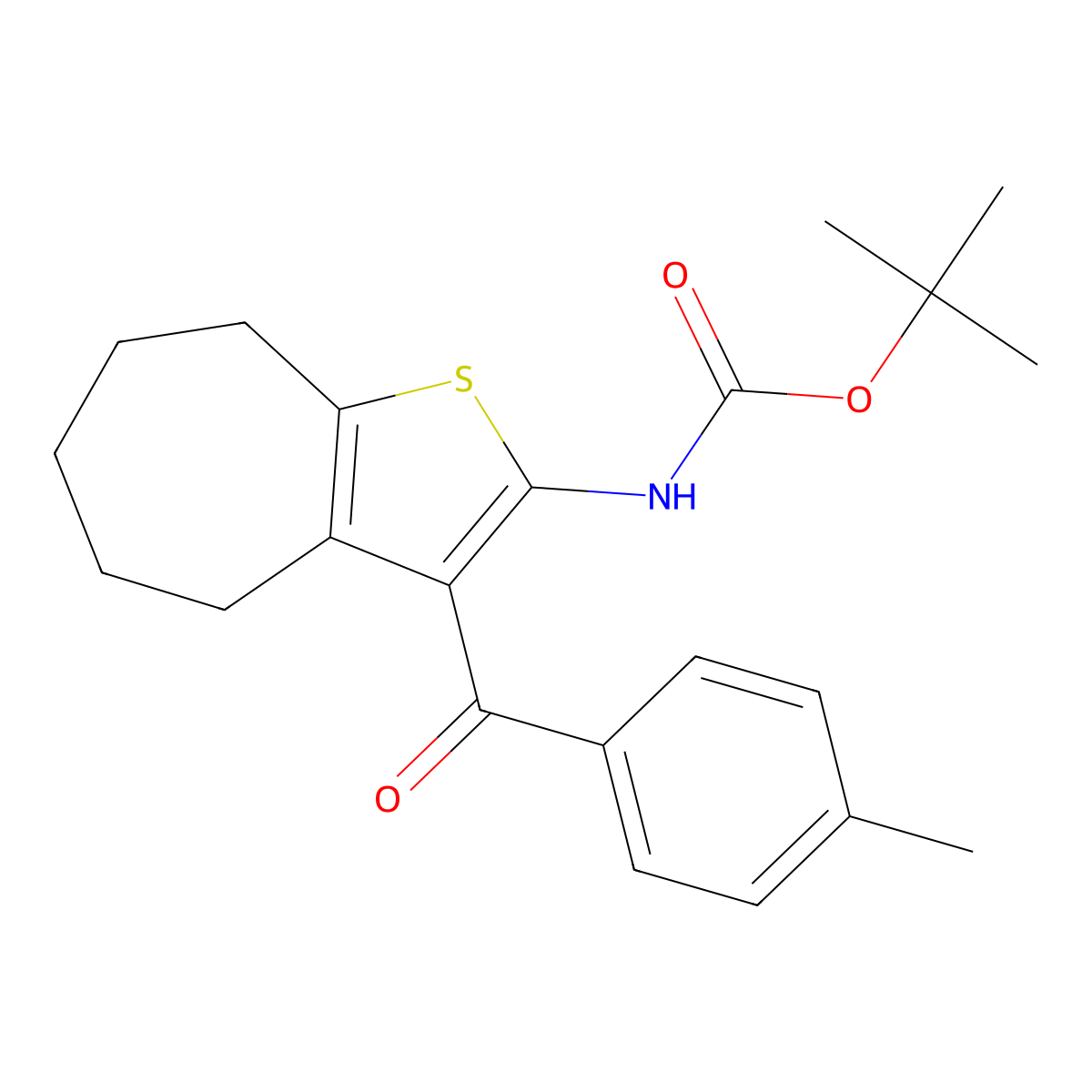 tert-butyl N-[3-(4-methylbenzoyl)-4H,5H,6H,7H,8H-cyclohepta[b]thiophen-2-yl]carbamate molecular structure, CAS 2680776-47-8