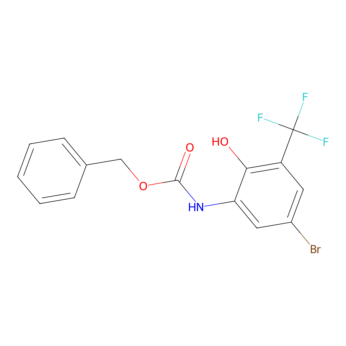 benzyl N-[5-bromo-2-hydroxy-3-(trifluoromethyl)phenyl]carbamate molecular structure, CAS 2680776-66-1