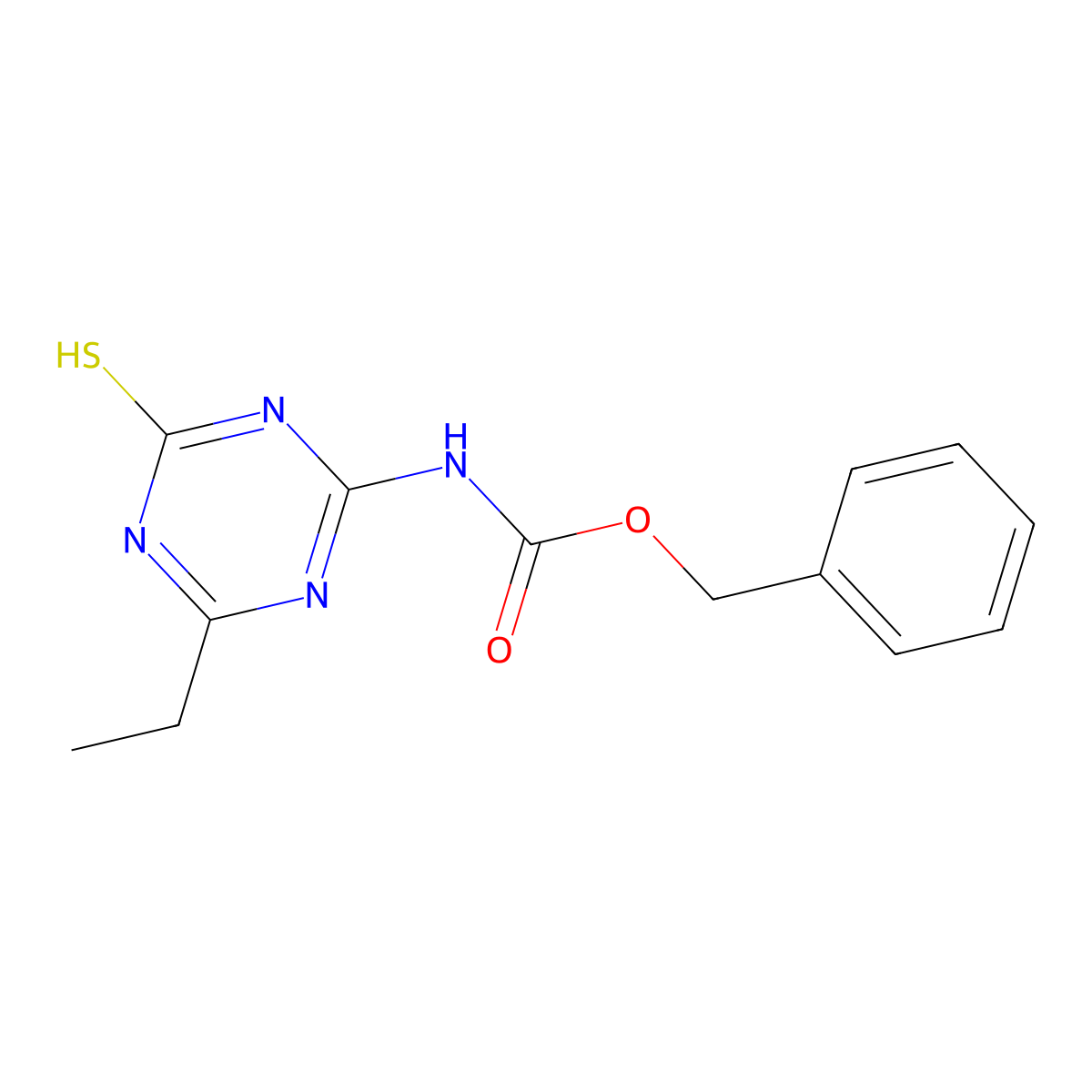 benzyl N-(4-ethyl-6-sulfanyl-1,3,5-triazin-2-yl)carbamate molecular structure, CAS 2680776-69-4