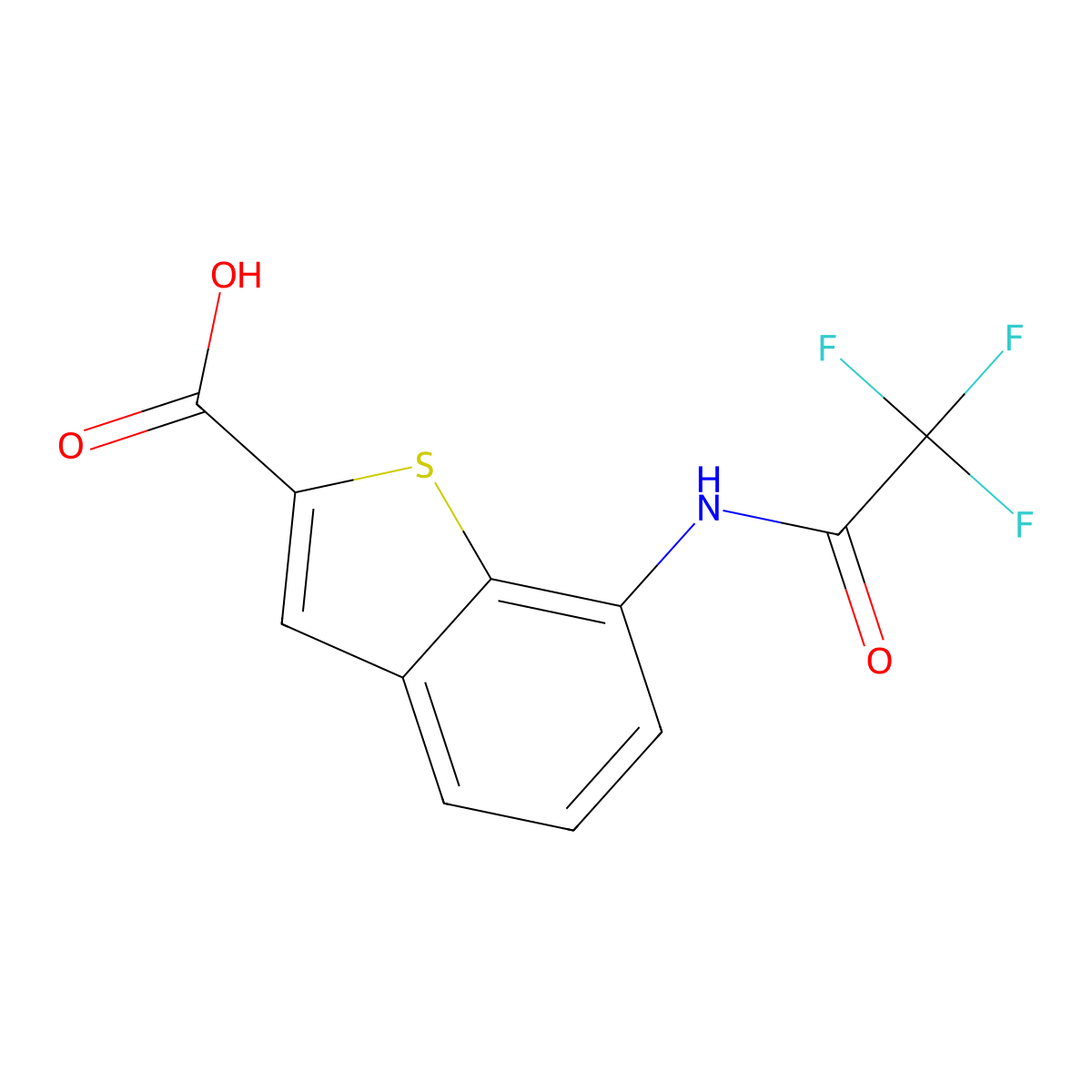 7-(2,2,2-Trifluoroacetamido)-1-benzothiophene-2-carboxylic acid molecular structure, CAS 2680776-73-0