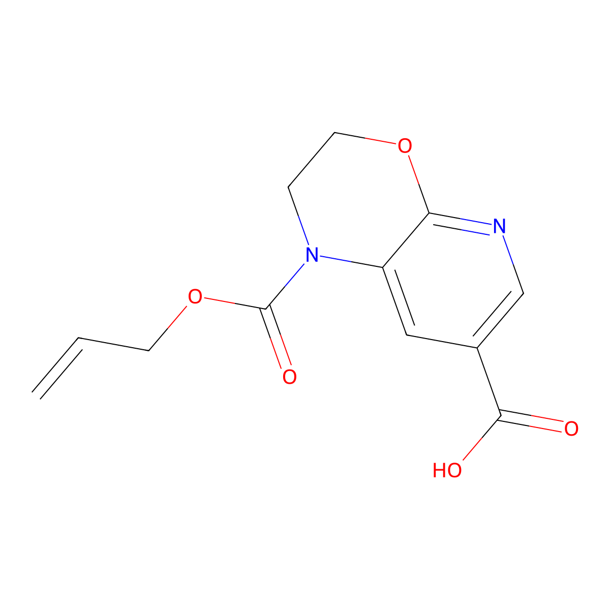 1-[(prop-2-en-1-yloxy)carbonyl]-1H,2H,3H-pyrido[2,3-b][1,4]oxazine-7-carboxylic acid molecular structure, CAS 2680776-74-1