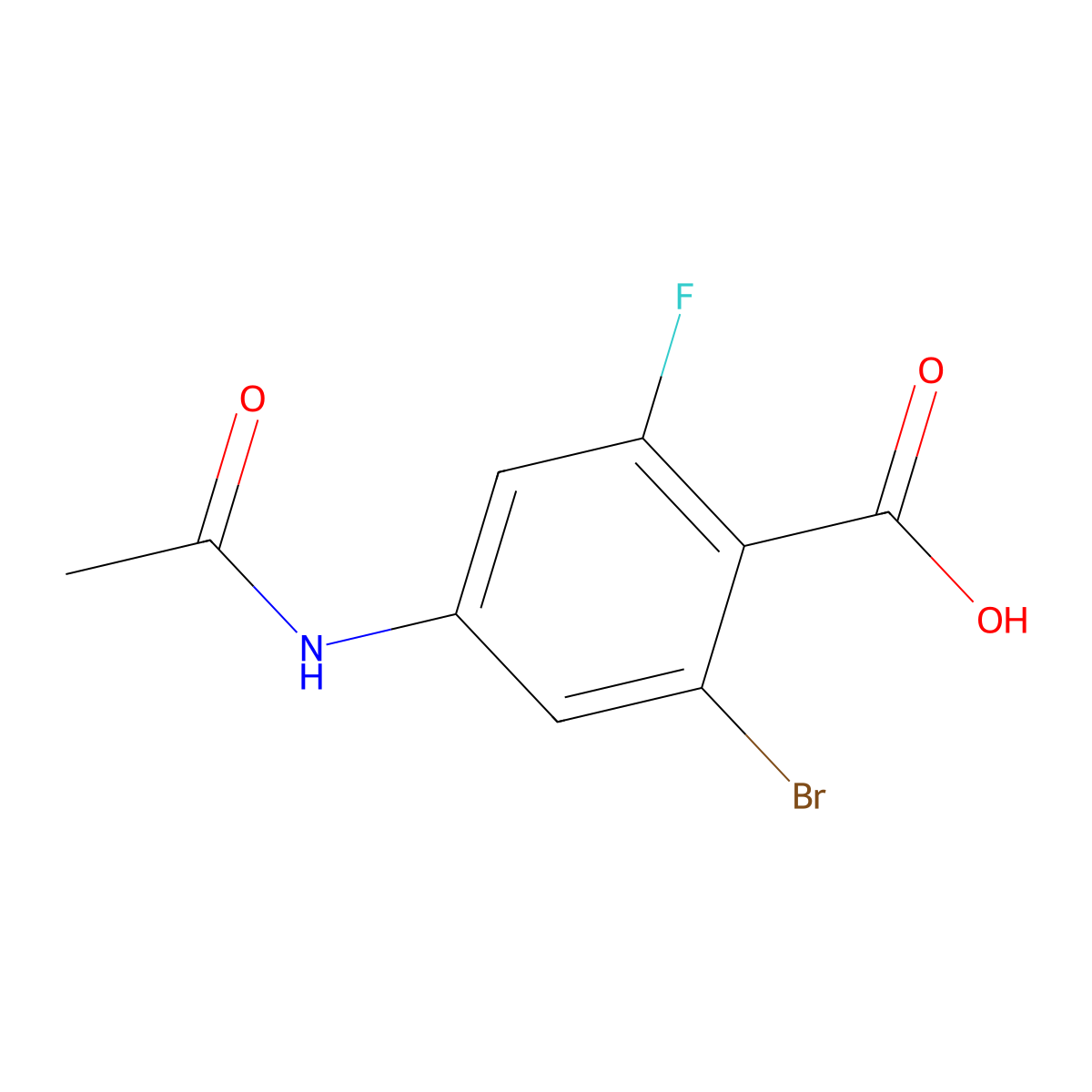 2-Bromo-4-acetamido-6-fluorobenzoic acid molecular structure, CAS 2680776-76-3