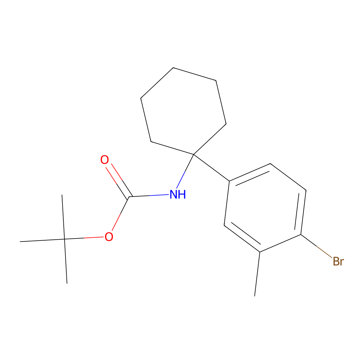 tert-butyl N-[1-(4-bromo-3-methylphenyl)cyclohexyl]carbamate molecular structure, CAS 2680776-78-5