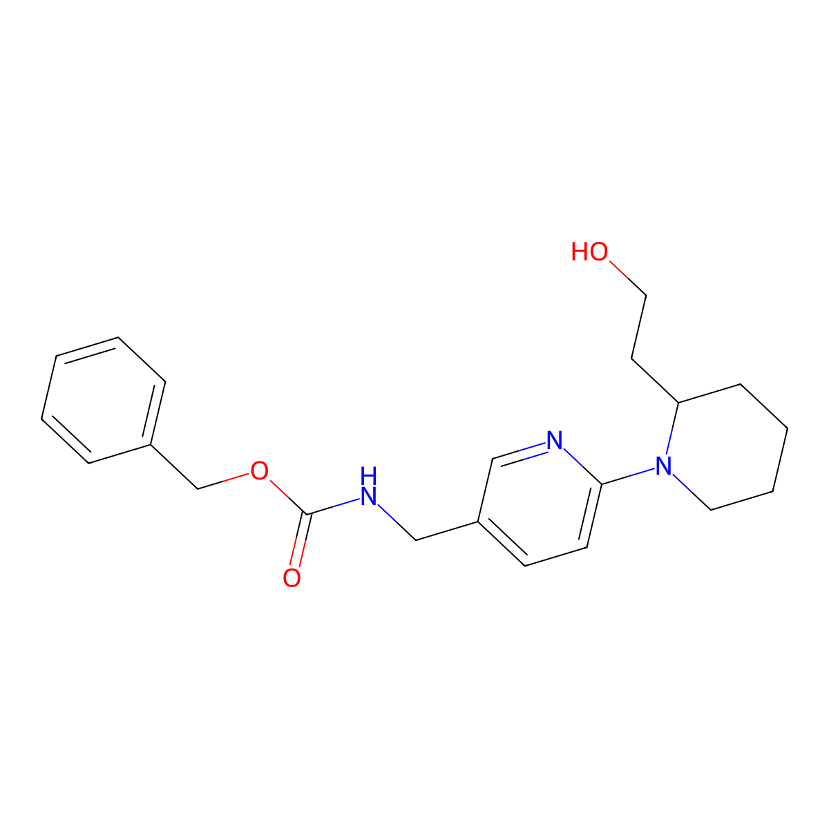 benzyl N-({6-[2-(2-hydroxyethyl)piperidin-1-yl]pyridin-3-yl}methyl)carbamate molecular structure, CAS 2680776-83-2