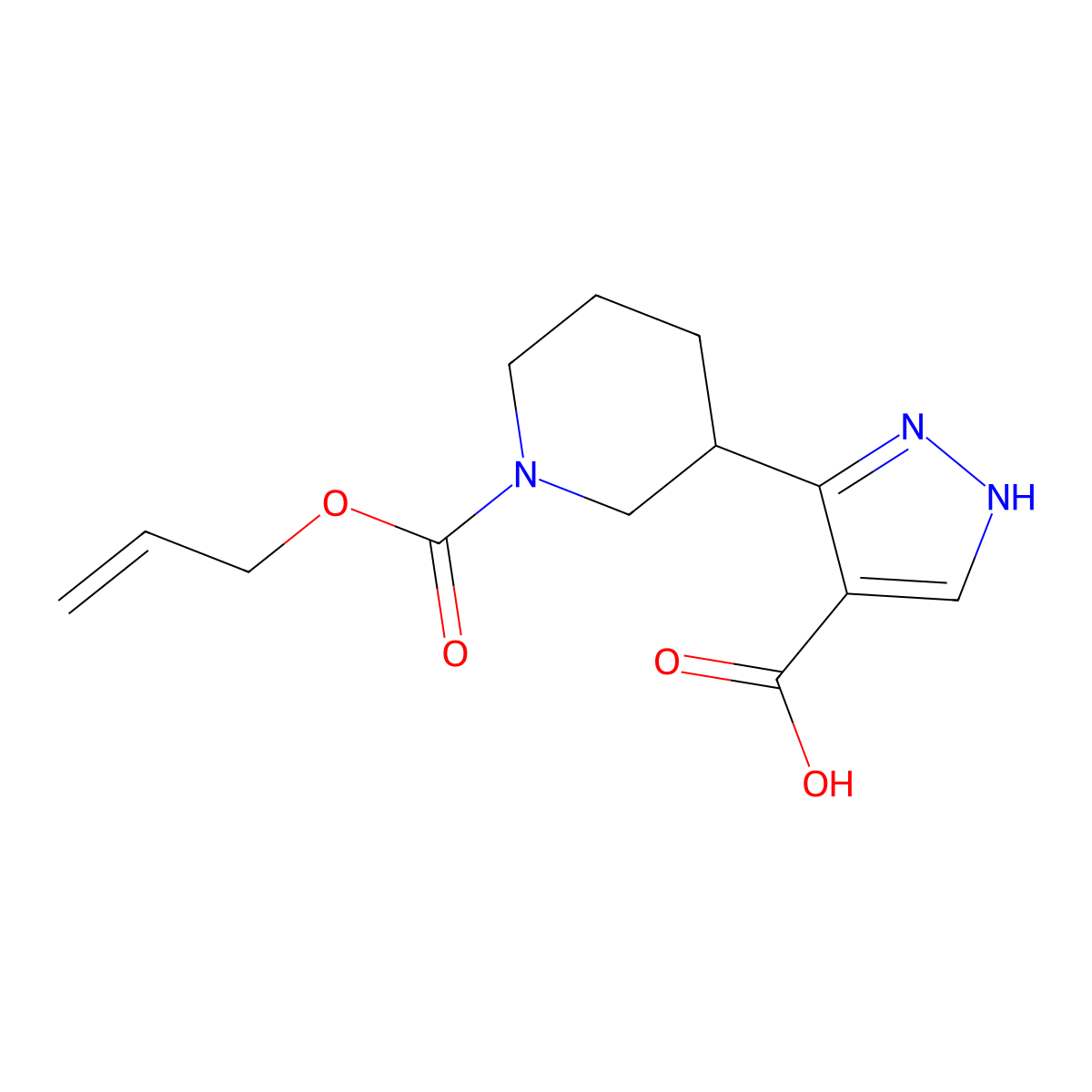 3-{1-[(prop-2-en-1-yloxy)carbonyl]piperidin-3-yl}-1H-pyrazole-4-carboxylic acid molecular structure, CAS 2680776-98-9