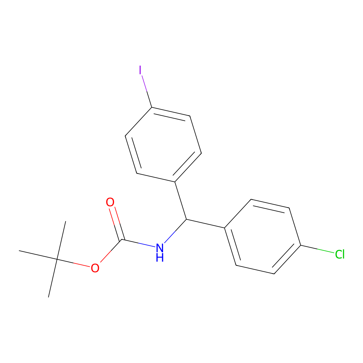 tert-butyl N-[(4-chlorophenyl)(4-iodophenyl)methyl]carbamate molecular structure, CAS 2680777-05-1